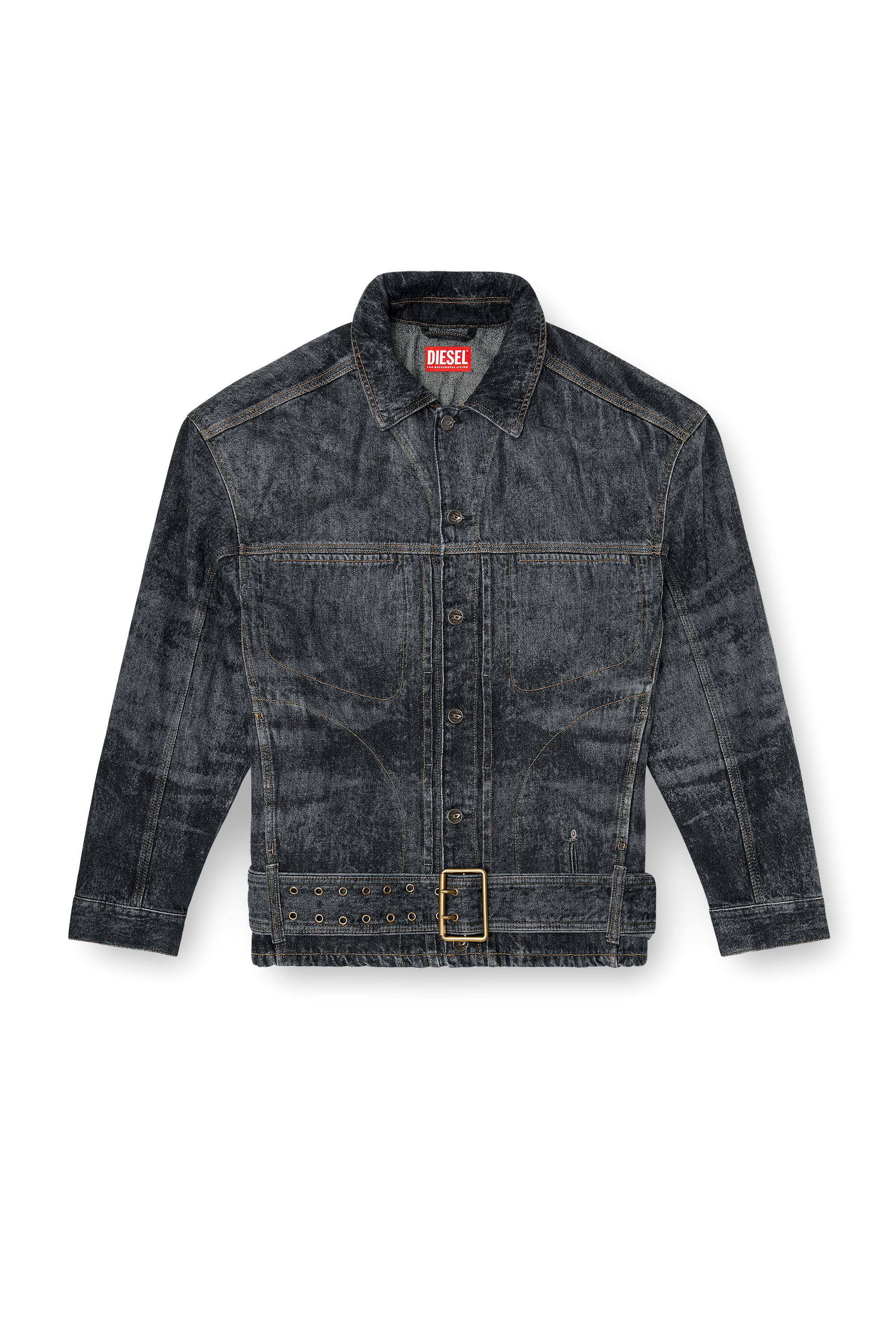 Diesel - D-VALERO-S, Man's Biker-inspired denim jacket in Black/Dark grey - 2