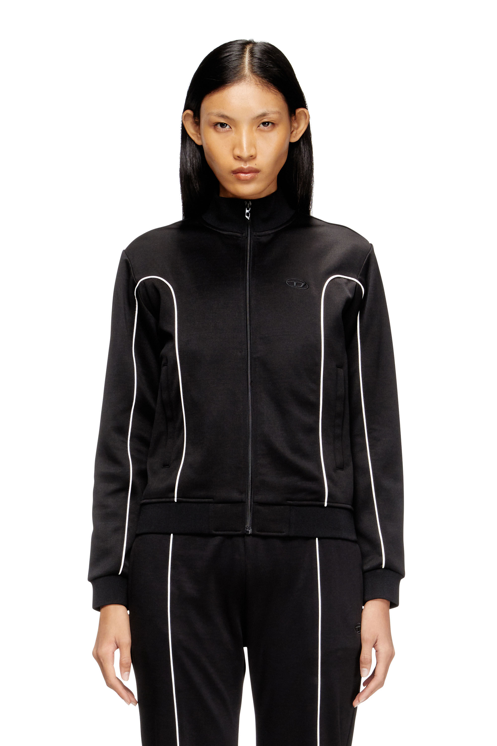 Diesel - F-LOCKING-OD, Woman's Sweat-jacket with contrast piping in Black/White - 3