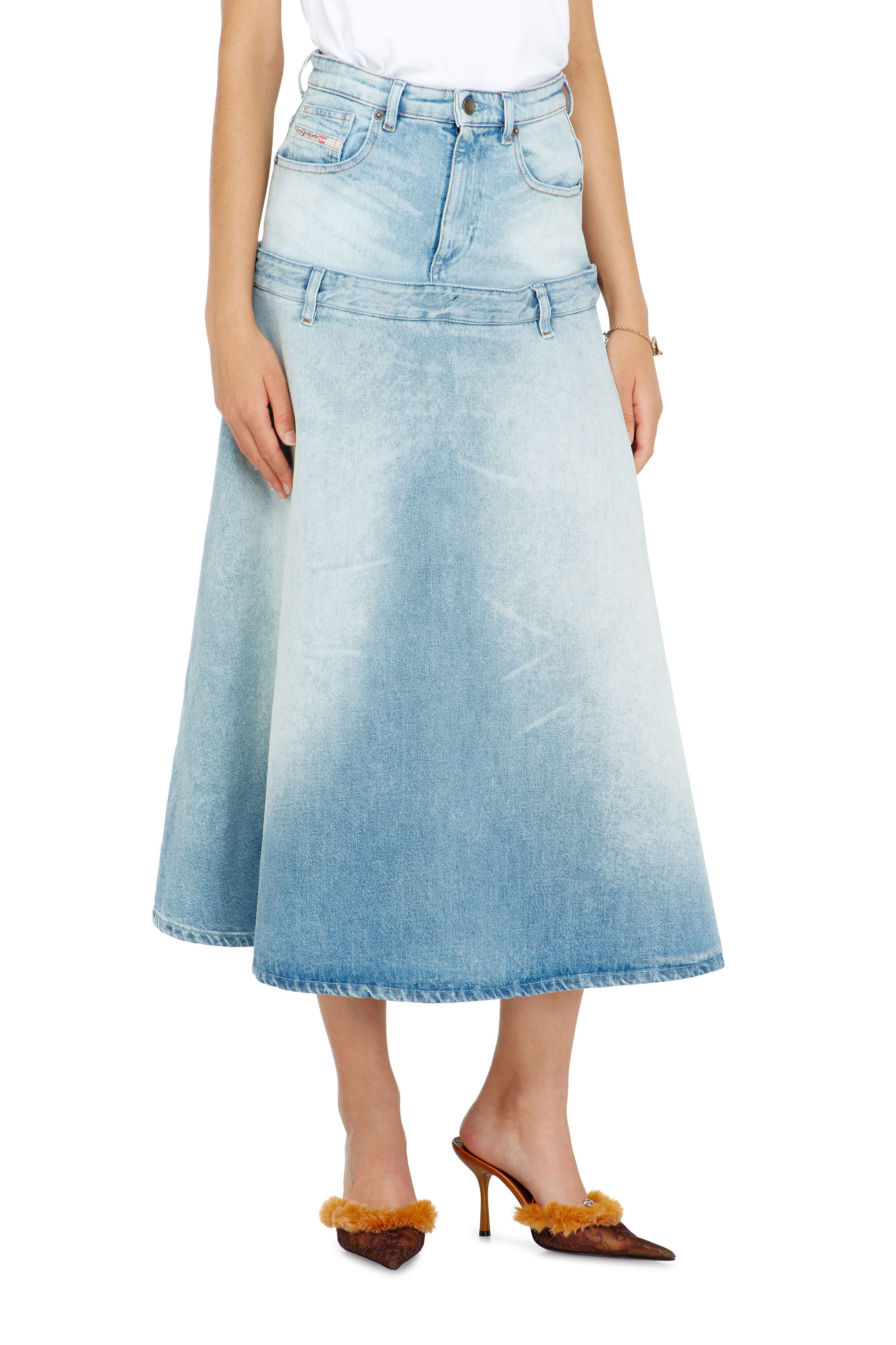 Diesel - DE-VORYA-S, Woman's Denim skirt with layered design in Light Blue - 3