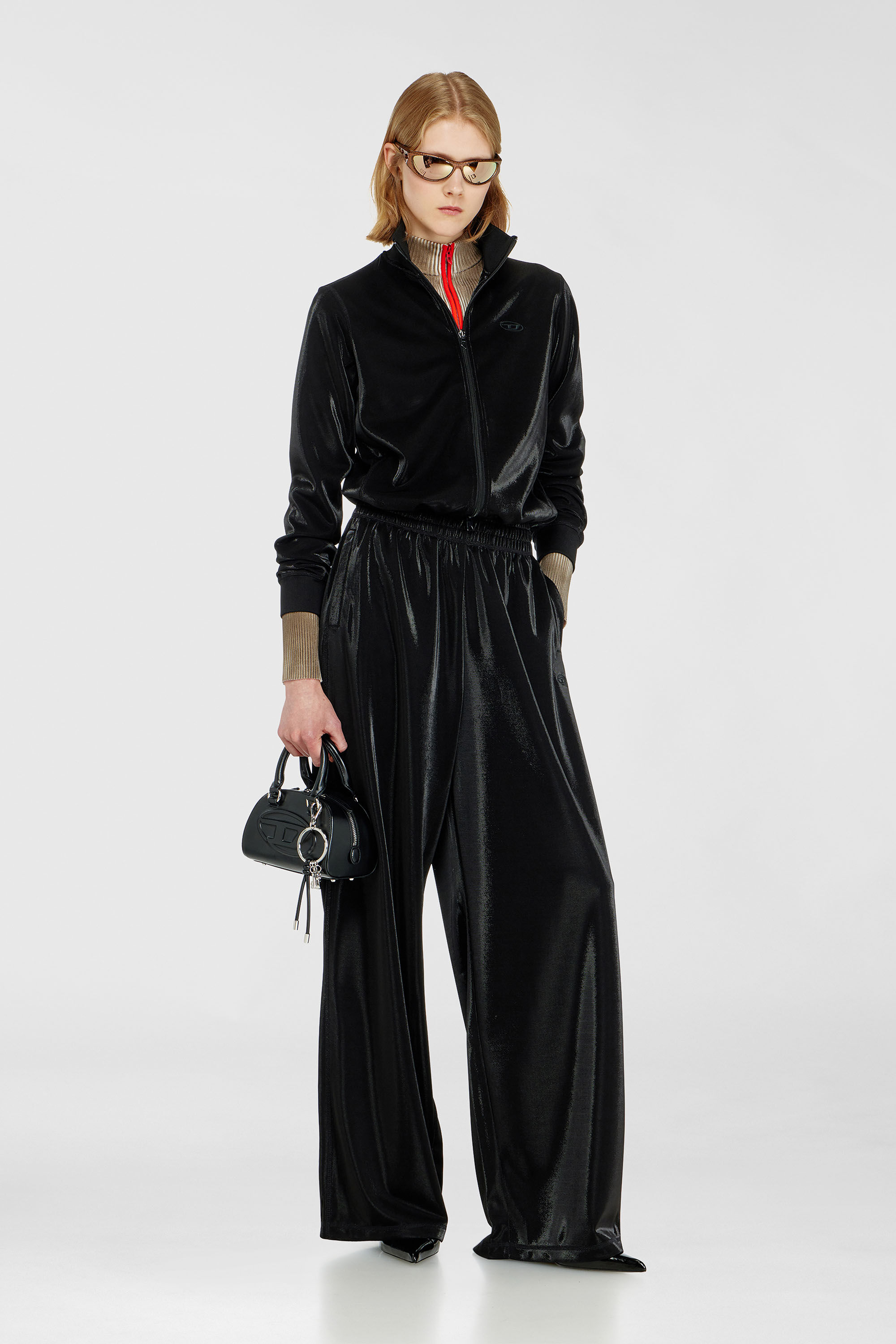 DIESEL 黒ラメトップス Women's Zipped sweatshirt with shiny piquet effect | Black