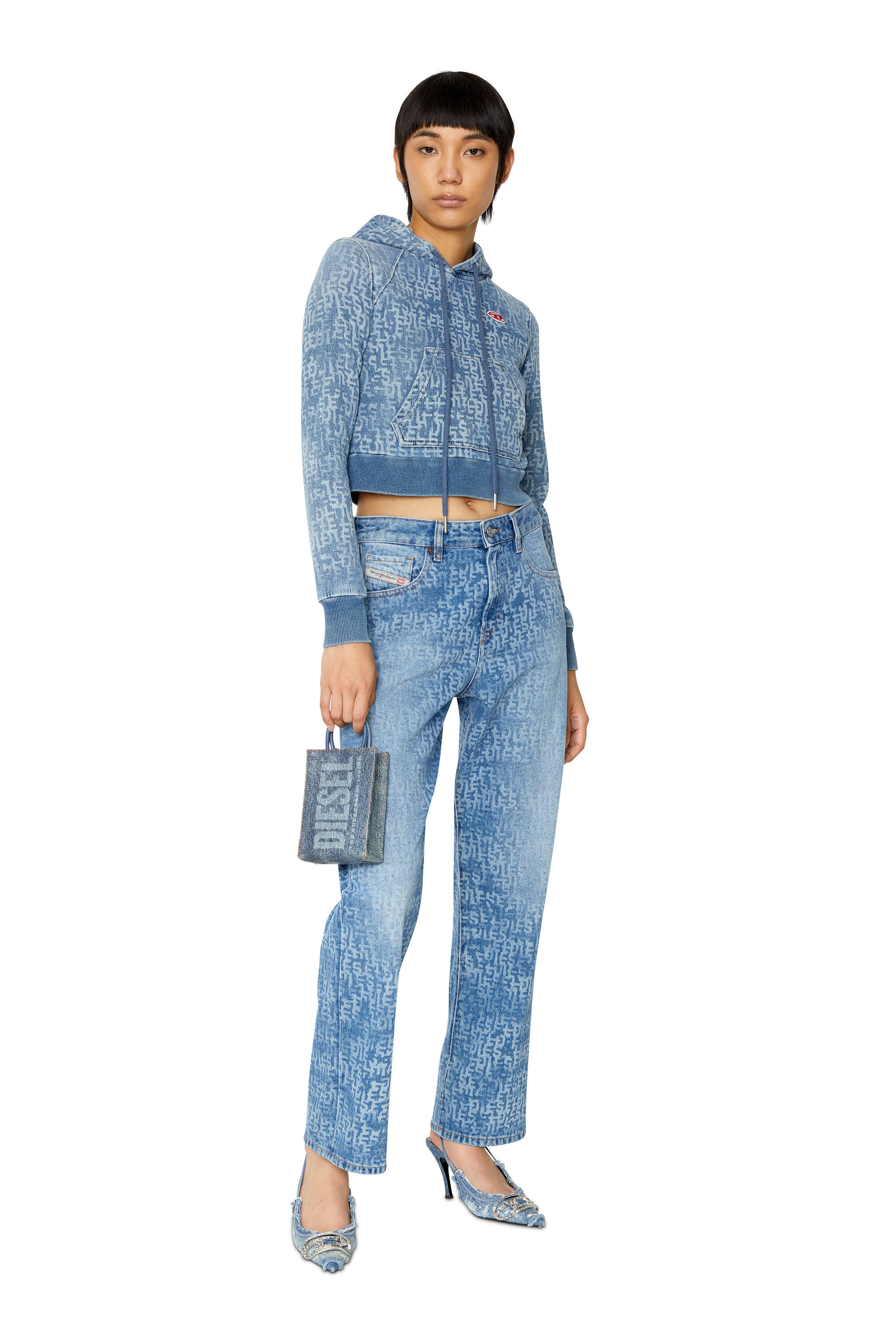 Diesel - D-ANGY TRACK DENIM HOODIE, Light Blue - Image 1