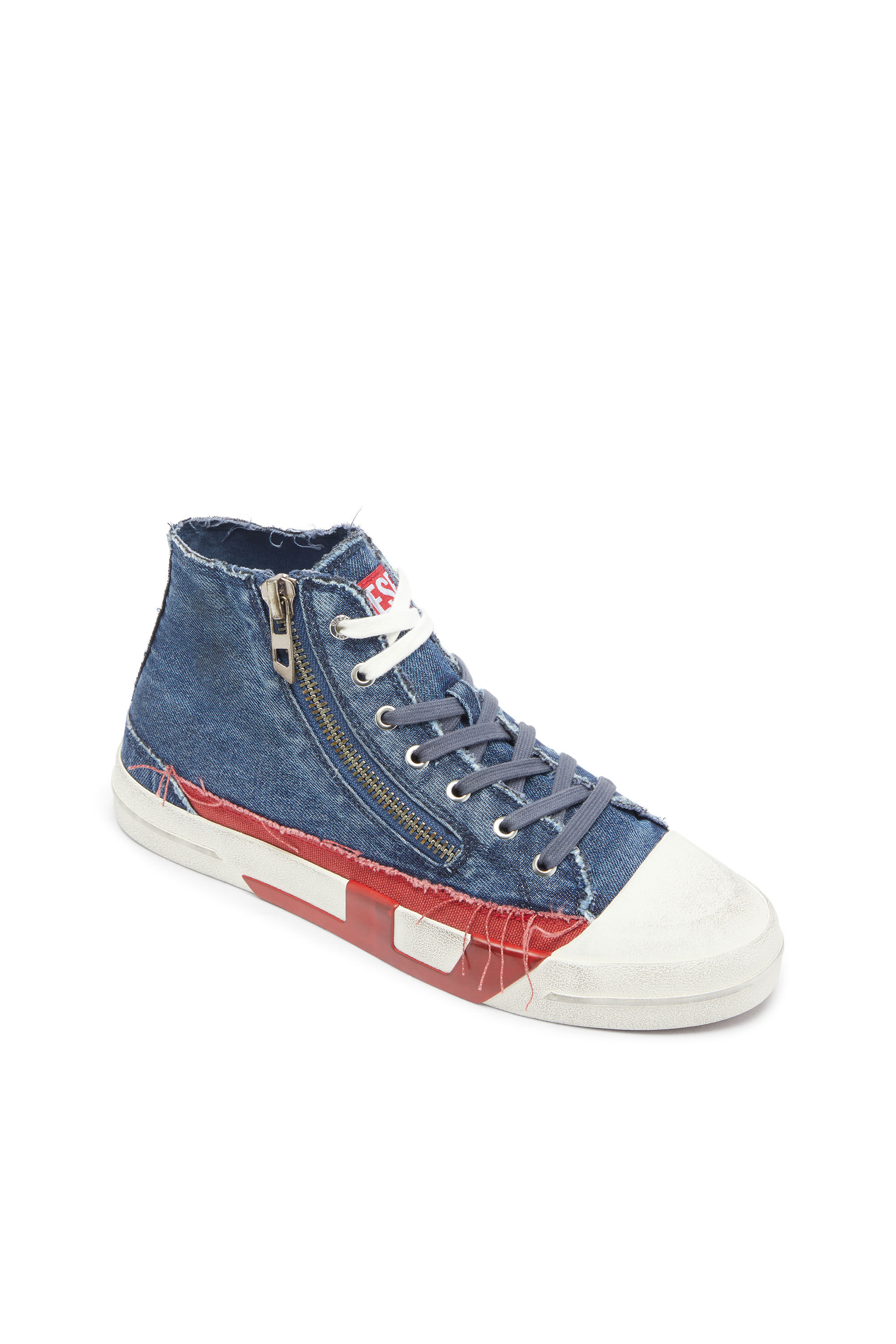 Diesel - S-D-VERSE ZIP MID II, Man's S-D-Verse -  Denim sneakers with D logo in Medium blue - 6