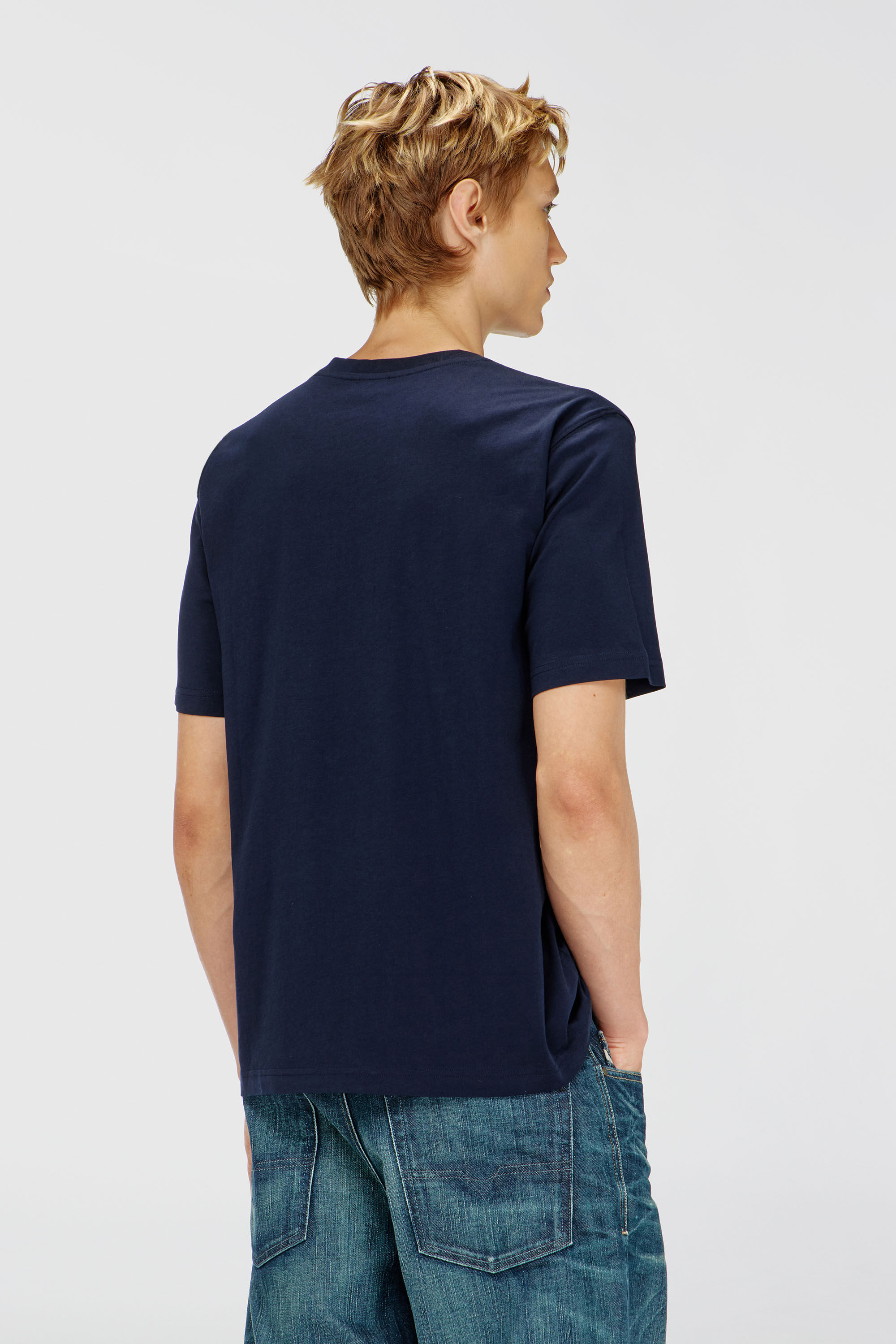 Diesel - T-JUST-OVA-T92, Man's Cotton T-shirt with tonal Diesel logo print in Blue - 4