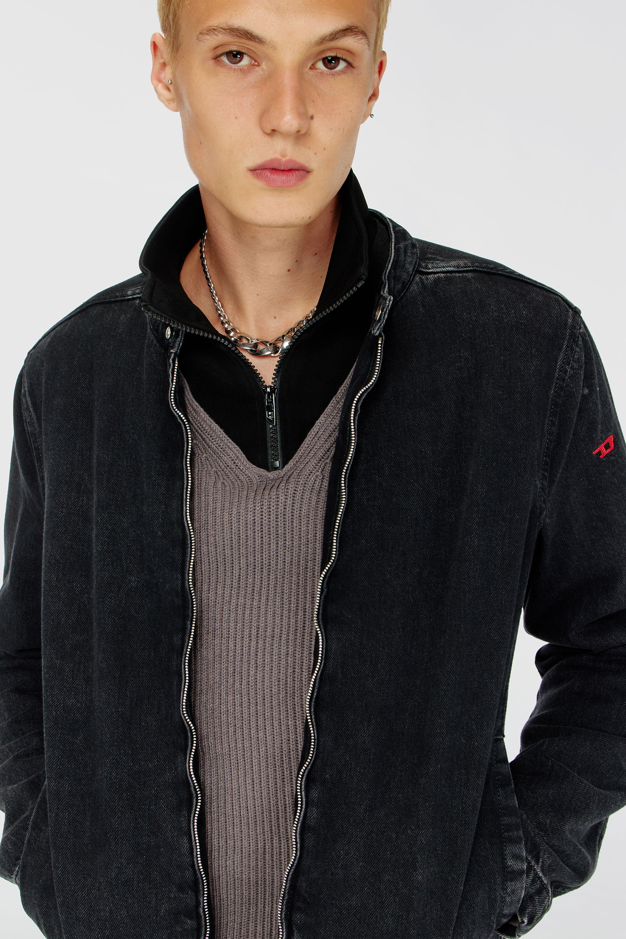 Men's Moto jacket in clean-wash denim | Black | Diesel NO