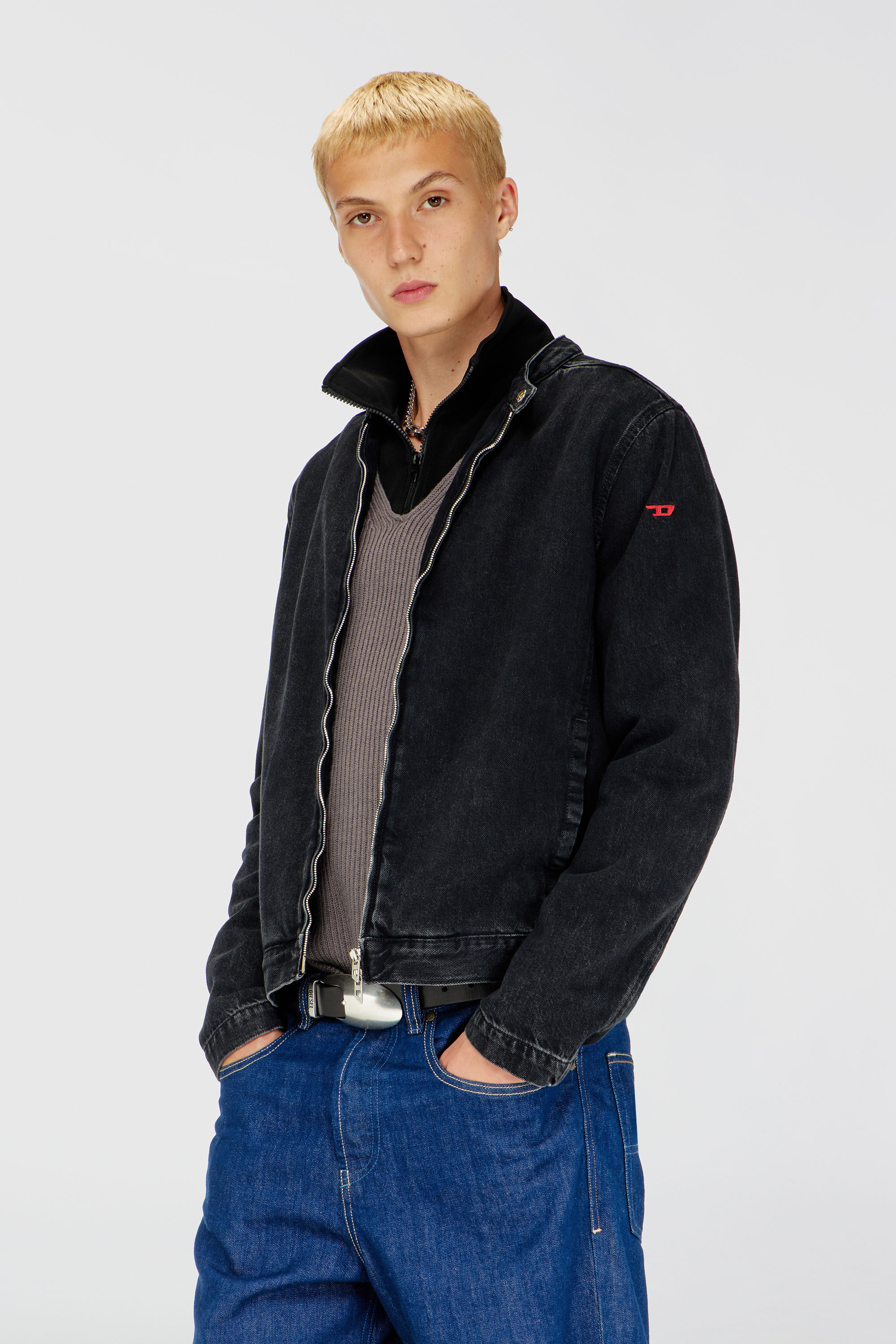 Men's Moto jacket in clean-wash denim | Black | Diesel NO