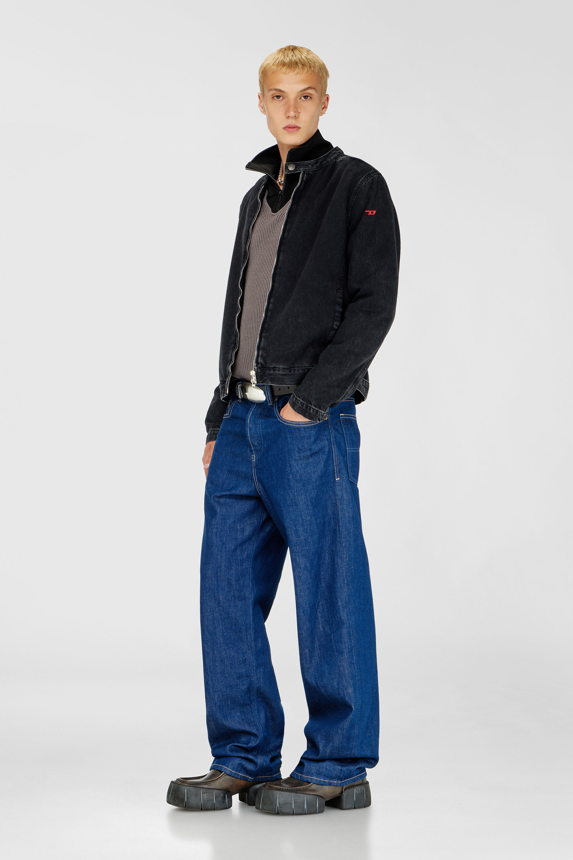 Men's Moto jacket in clean-wash denim | Black | Diesel NO