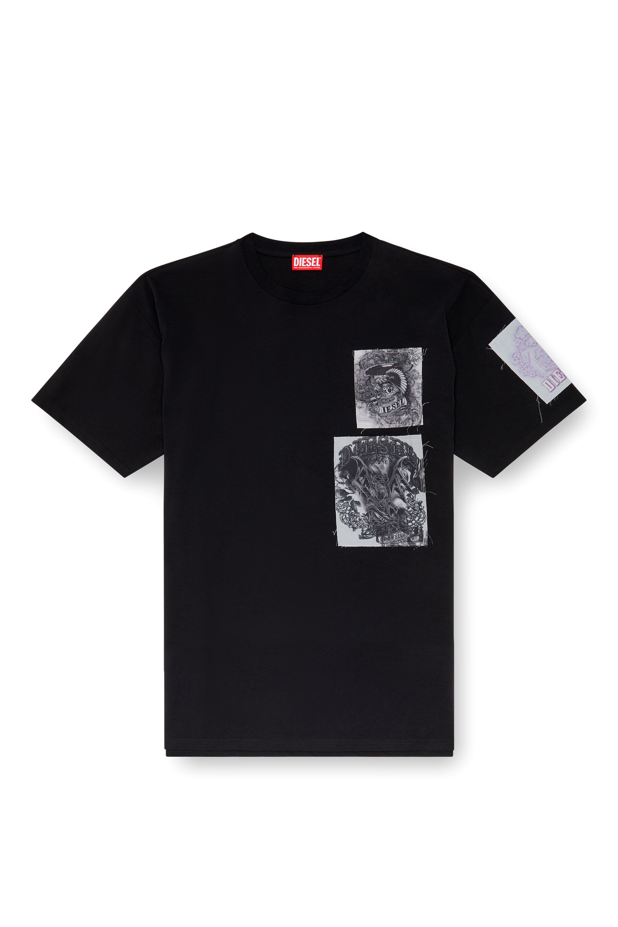 Diesel - T-BOXT-SLITS-Q10, Man's T-shirt with raw-cut printed patches in Black - 2