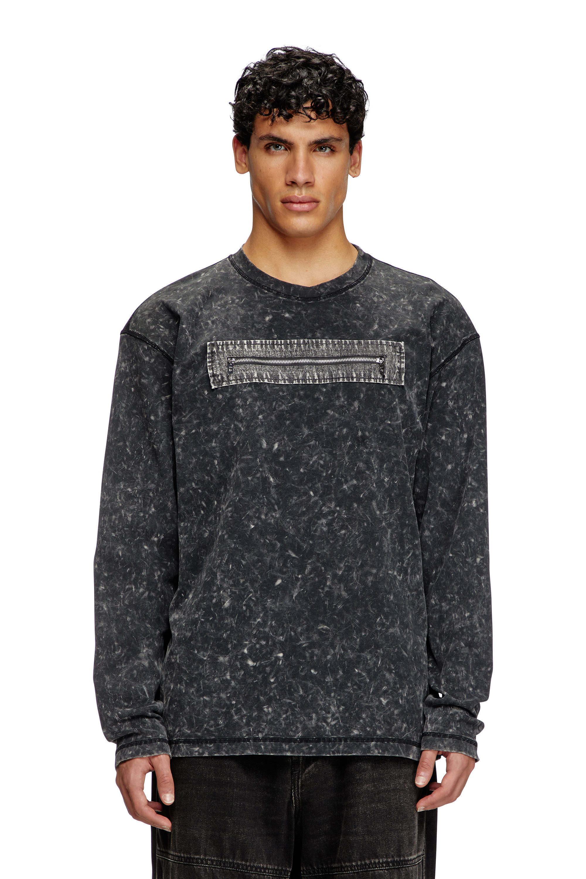 Diesel - T-AUSER, Man's Marble-effect top with zipped cu-outs in Black - 3