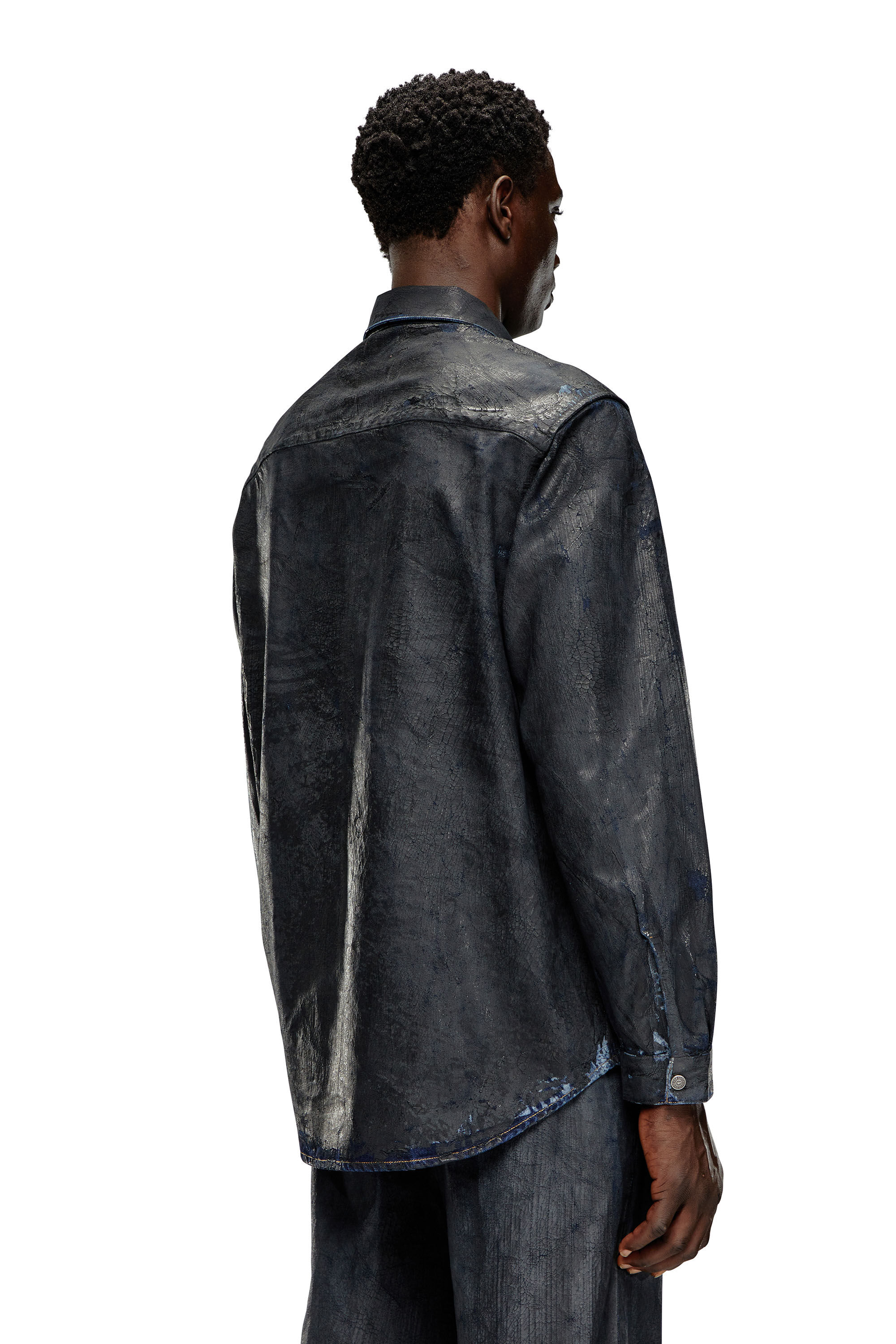 Diesel - D-SIMPLY-FSE, Man's Denim shirt with craquelé coating in Black - 4
