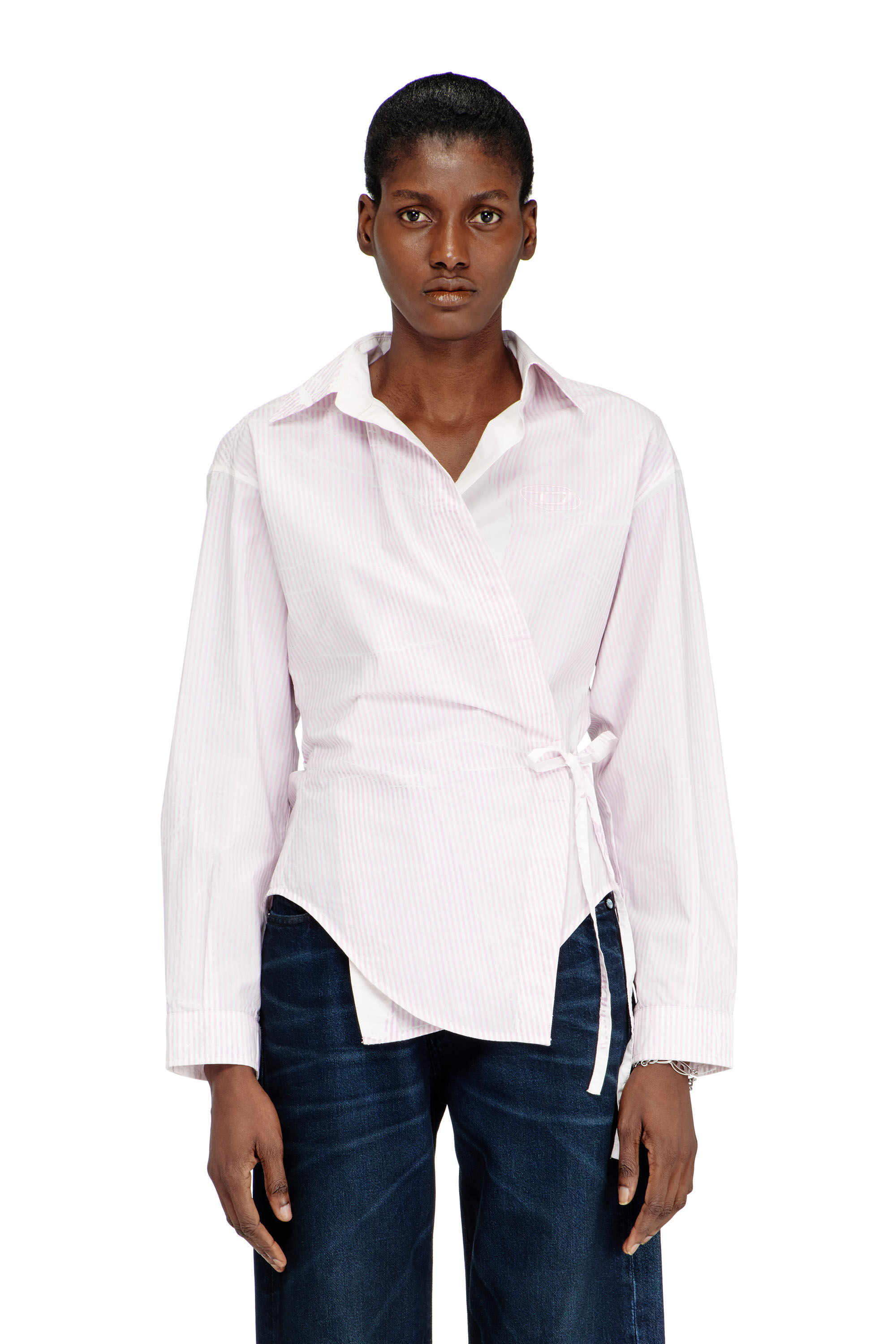 Women's Poplin wrap-around shirt with pinstripes | Pink | Diesel