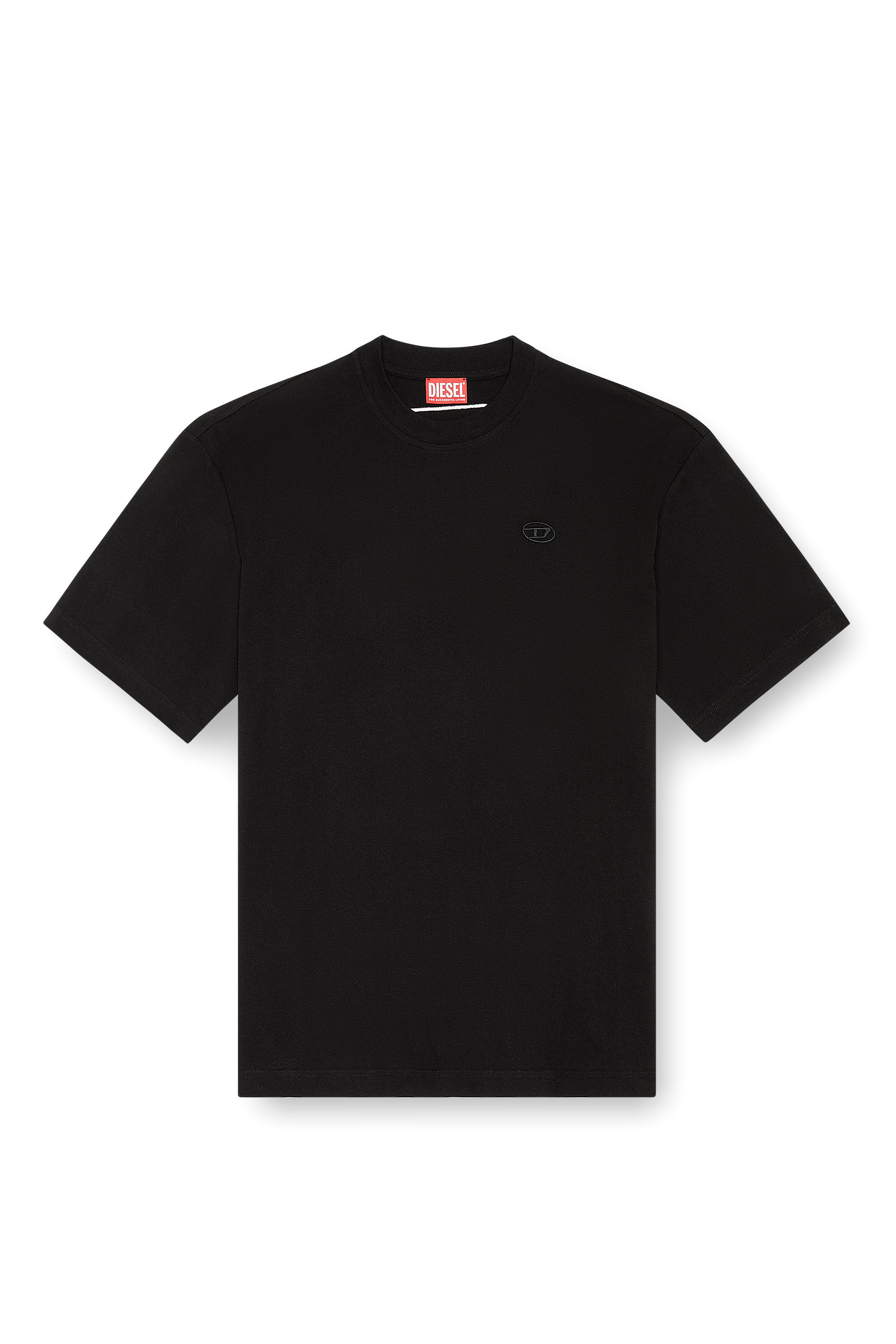 Men's T-shirt with maxi oval D embroidery | Black | Diesel NO