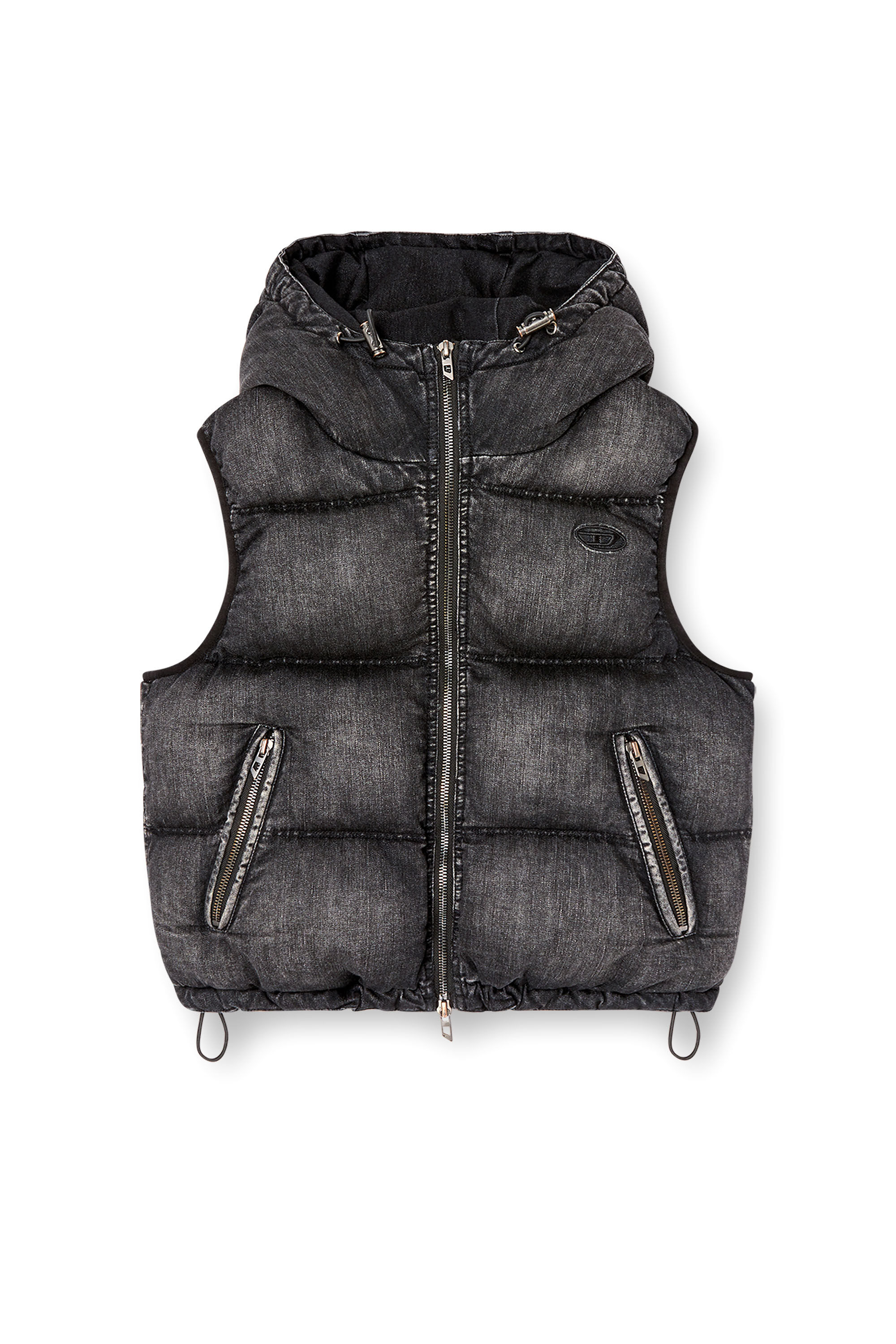 Diesel - W-HOPPER, Woman's Hooded puffer vest in faded denim in Black - 2
