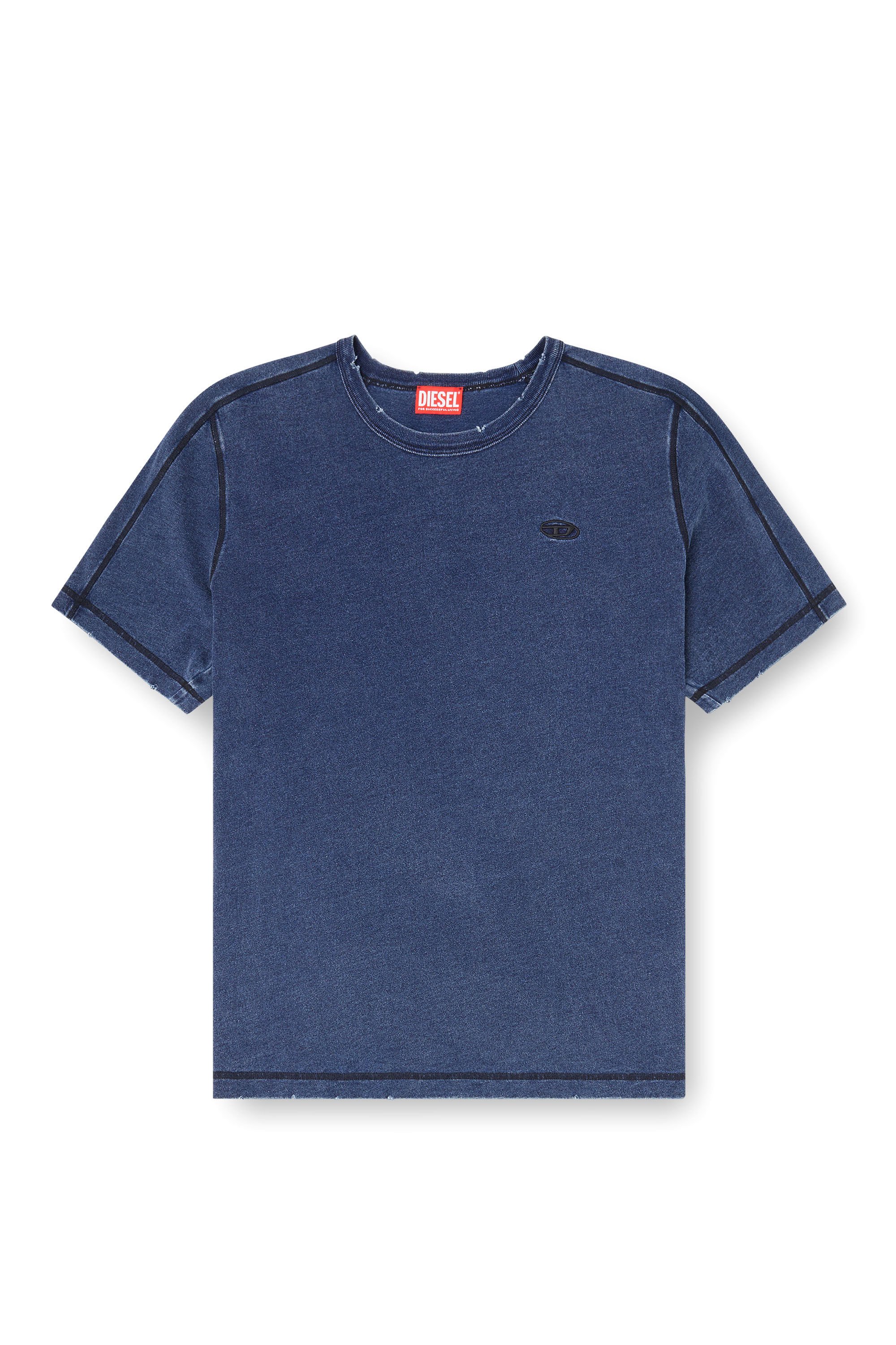Diesel - T-ADJIND-NEW, Man's Distressed T-shirt with denim effect in Blue - 2