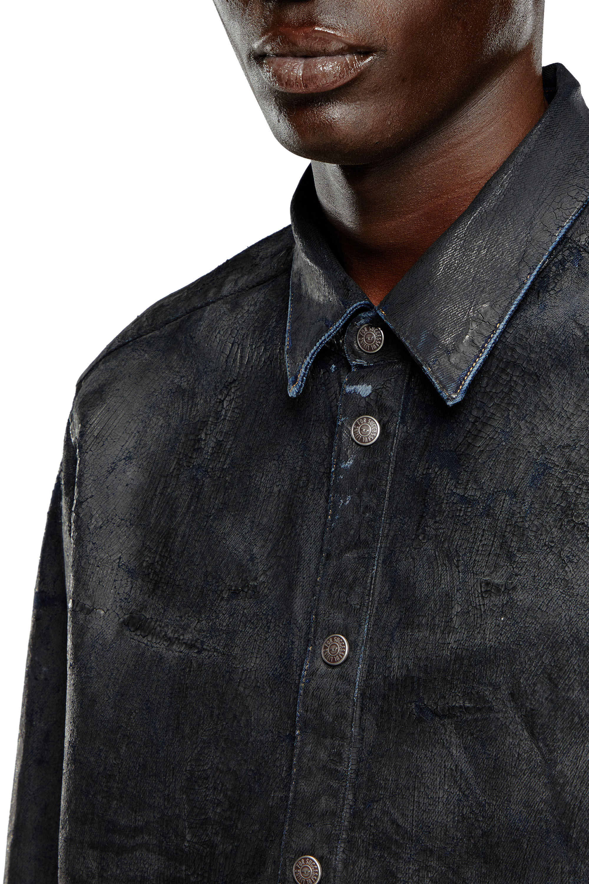 Diesel - D-SIMPLY-FSE, Man's Denim shirt with craquelé coating in Black - 5