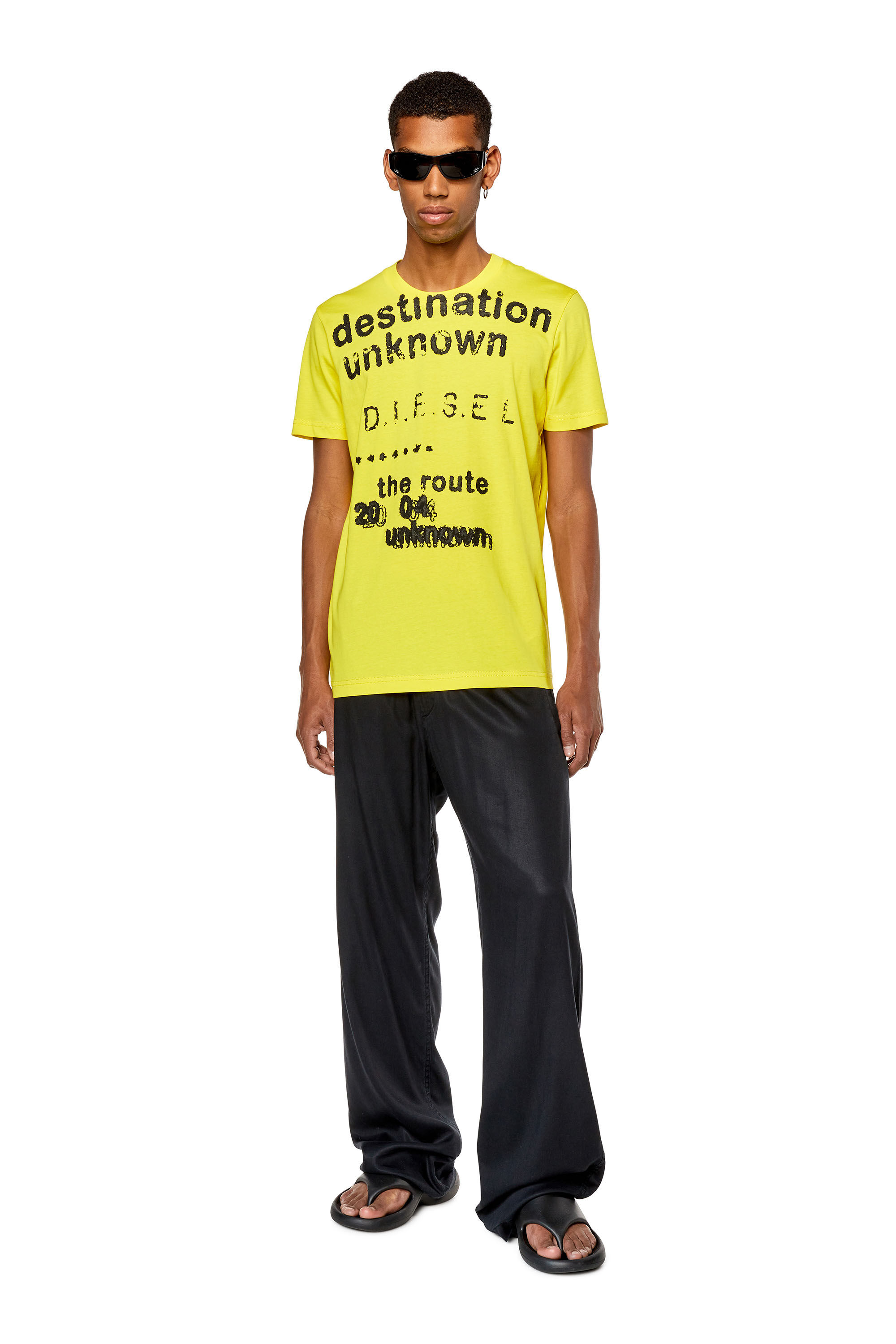 Diesel - T-DIEGOR-K63, Man's T-shirt with Destination Unknown print in Yellow - 1