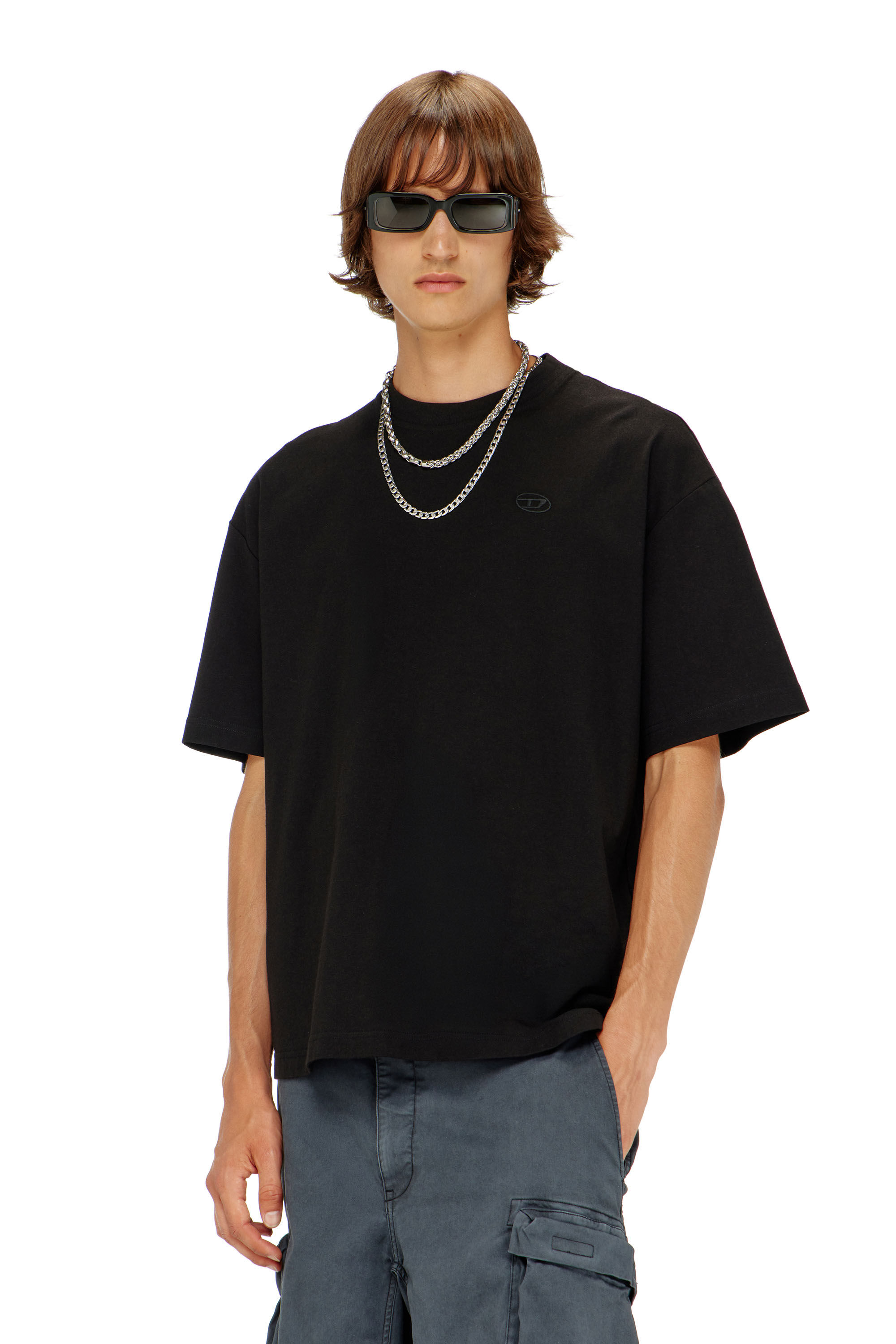 Men's T-shirt with maxi oval D embroidery | Black | Diesel NO