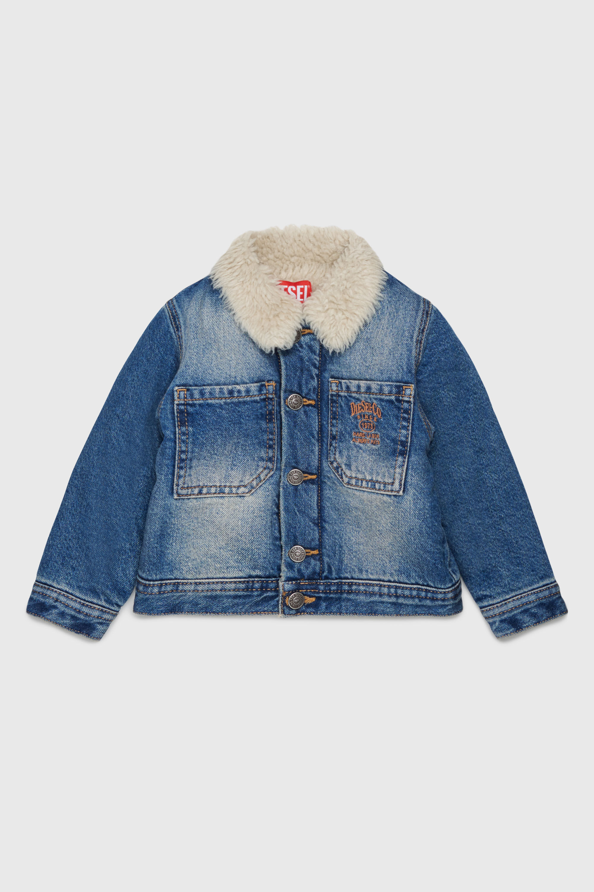 Diesel - JOMYB-FUR, Unisex's Denim jacket with soft pile collar in Medium blue - 1