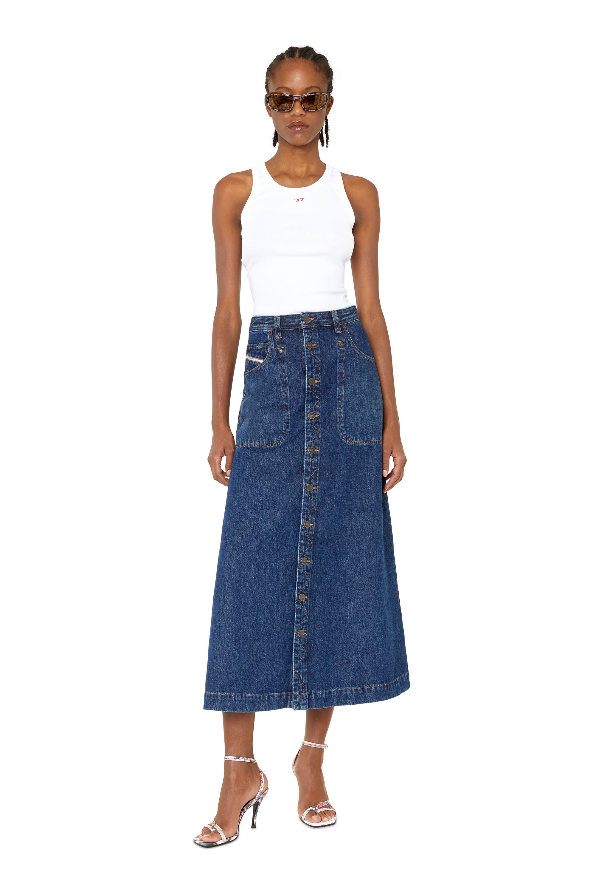 Diesel - DE-ALBUS-L A-LINE LONG SKIRT, Dark Blue - Image 1