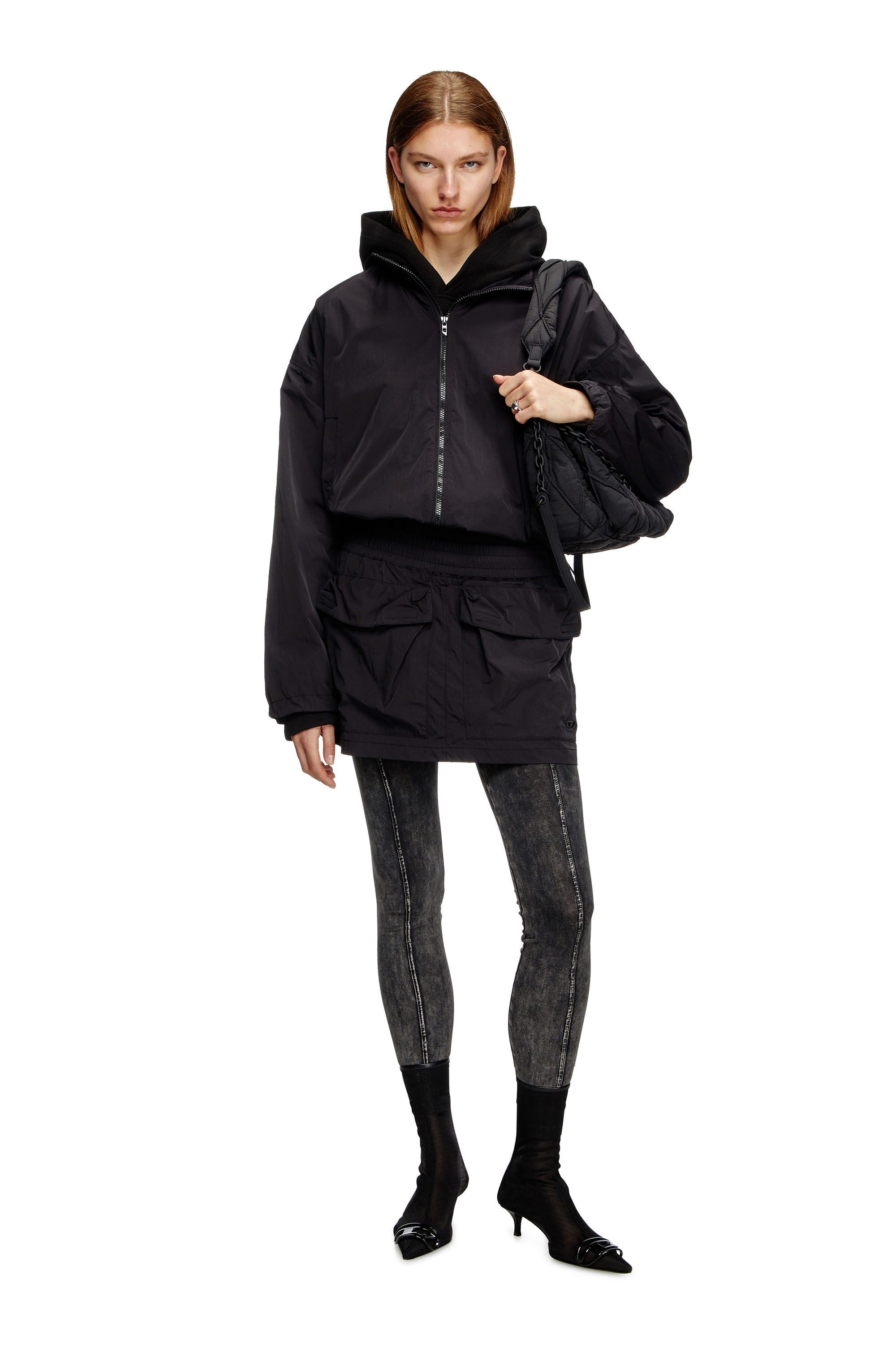 Diesel - G-LEAM, Woman's Windbreaker in compact nylon in Black - 1