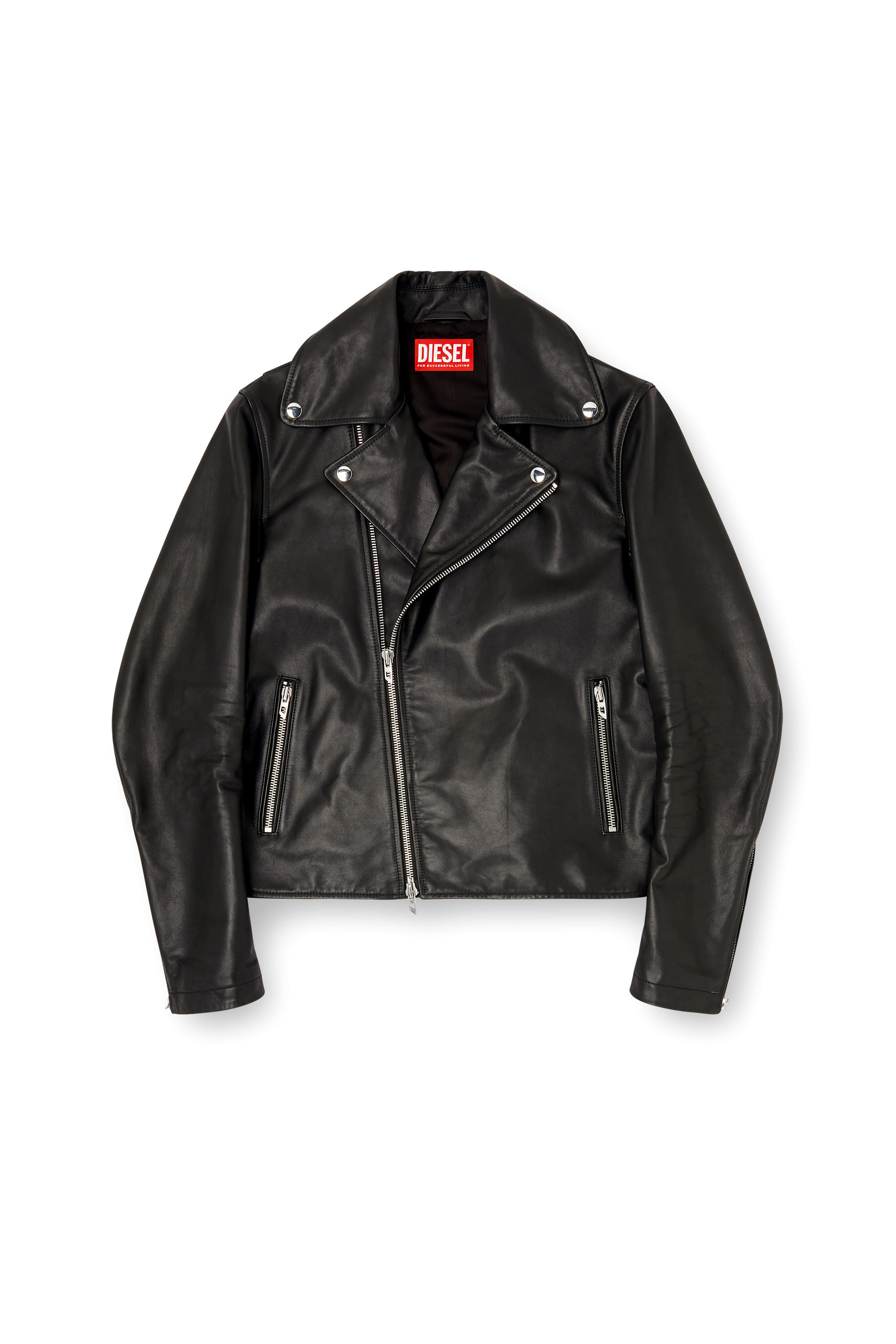 Men's Biker jacket in waxed leather | Black | Diesel NO
