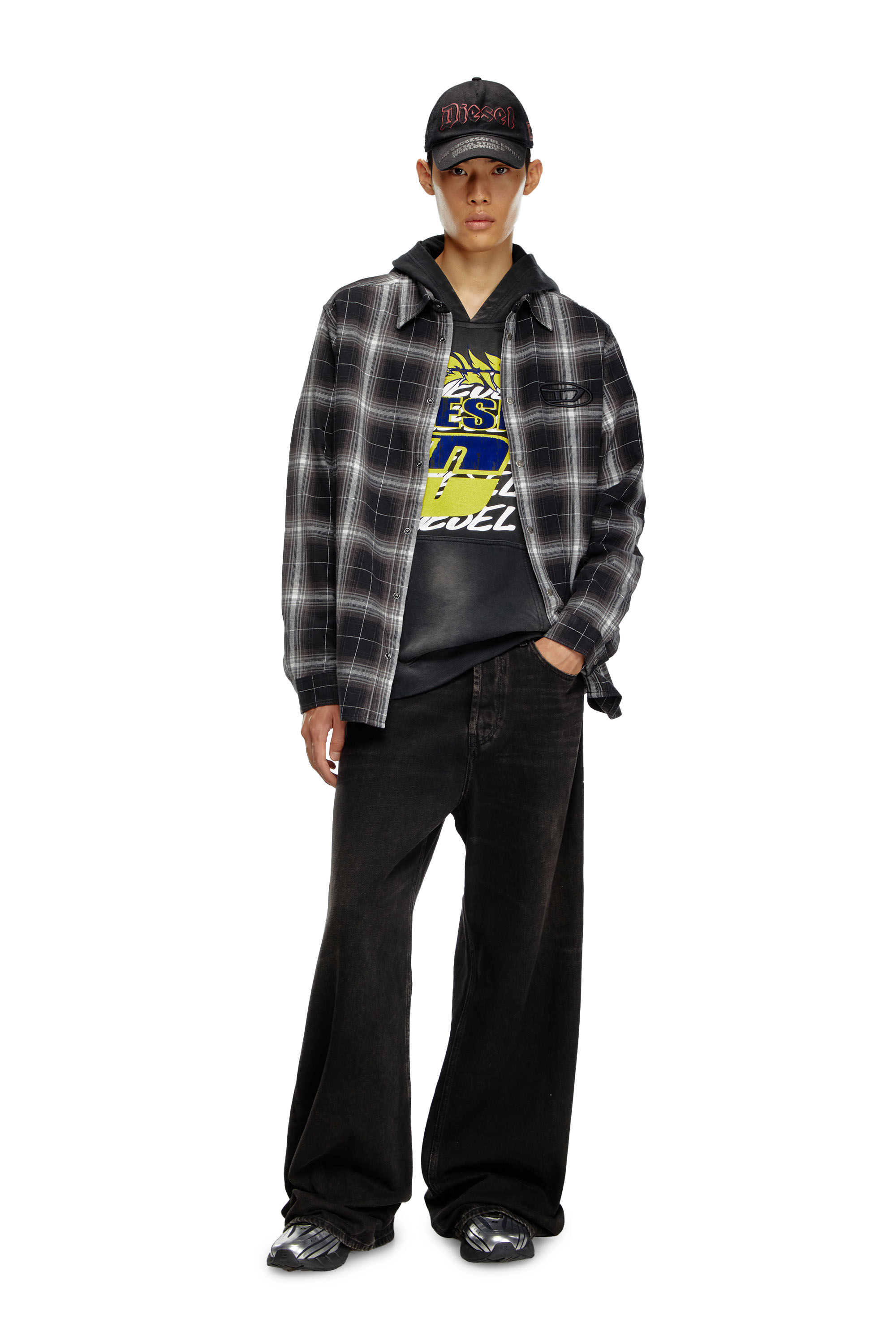 Diesel - S-SIMPLY-A, Man's Check flannel shirt in Black - 1