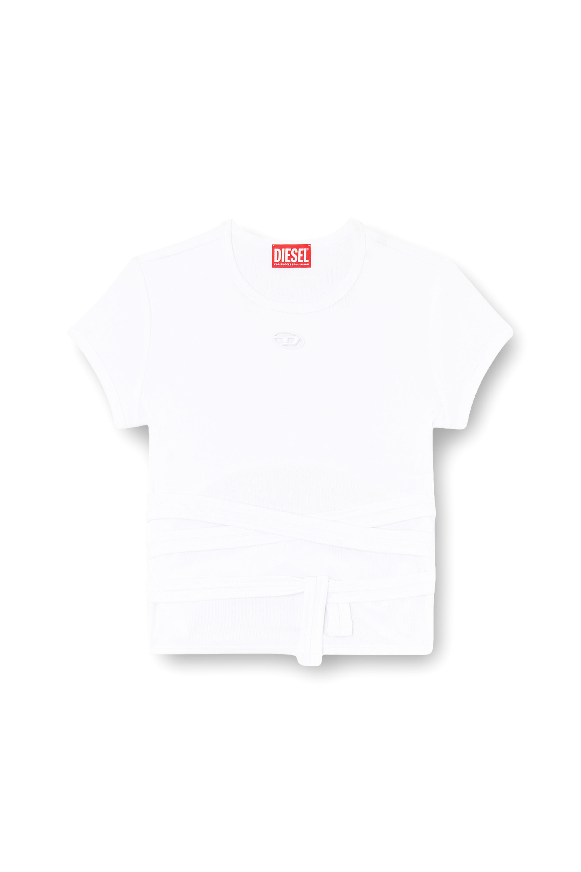 Diesel - T-BUNNY-TAIL-S1, Woman's Ribbed t-shirt with wrap-around laces in White - 2