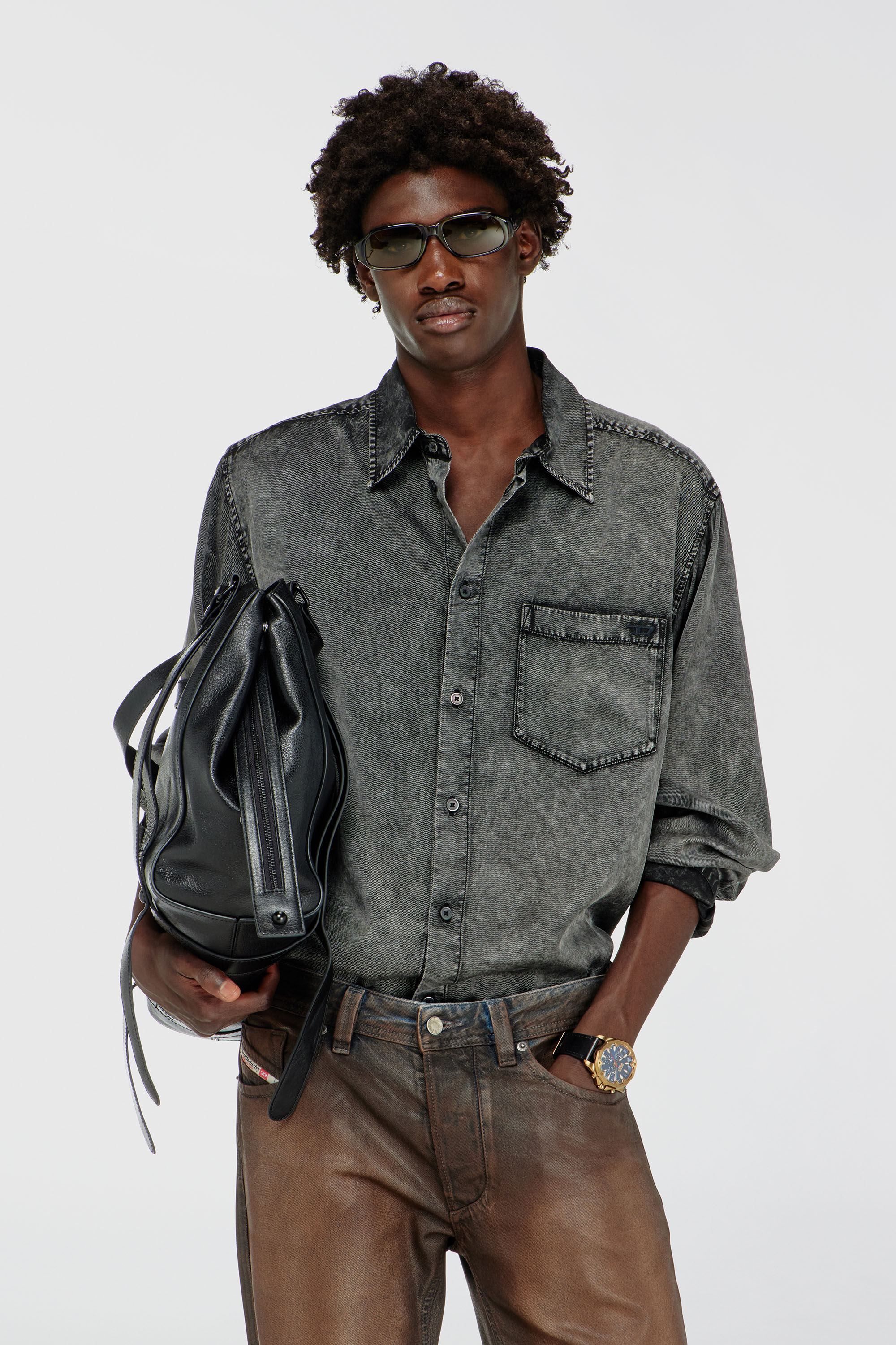 Diesel - S-SIMPLY-NIBC, Man's Fluid shirt in denim-effect viscose in null - 2