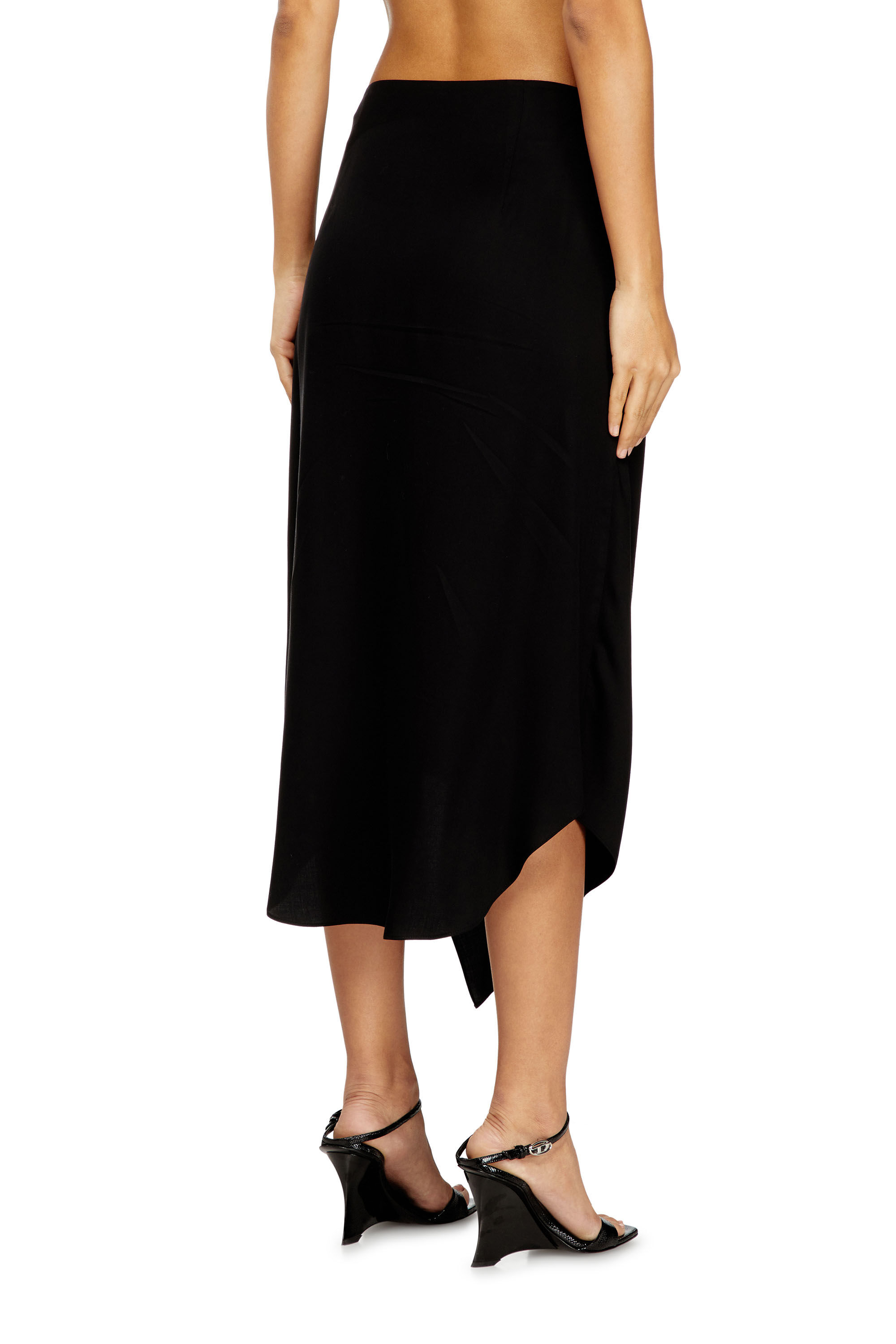 Diesel - O-TALI, Woman's Skirt in fluid cupro with front knot in Black - 4
