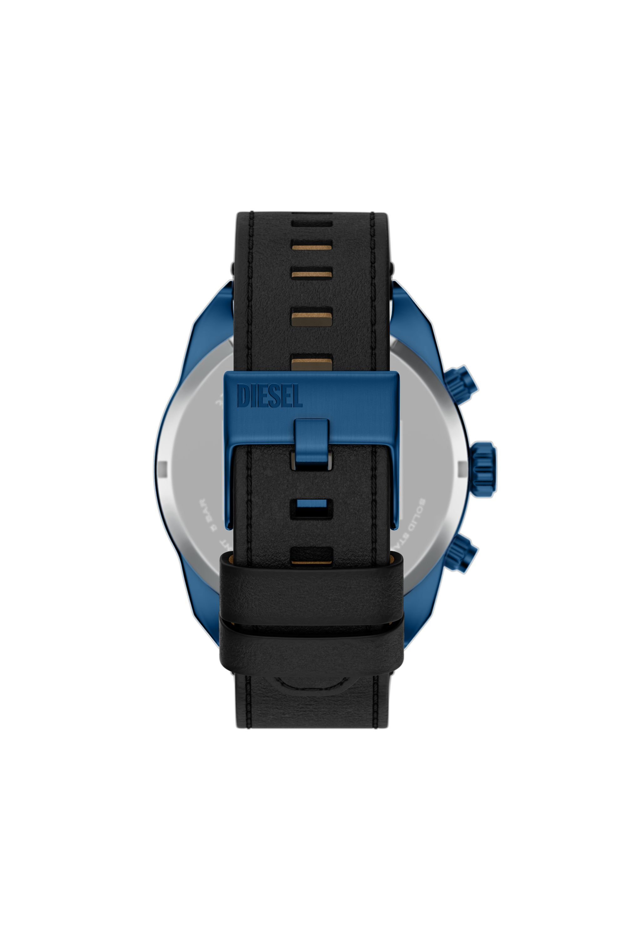 Diesel - DZ4703 WATCH, Man's Spiked Chronograph Black Leather Watch in Black/Blue - 2