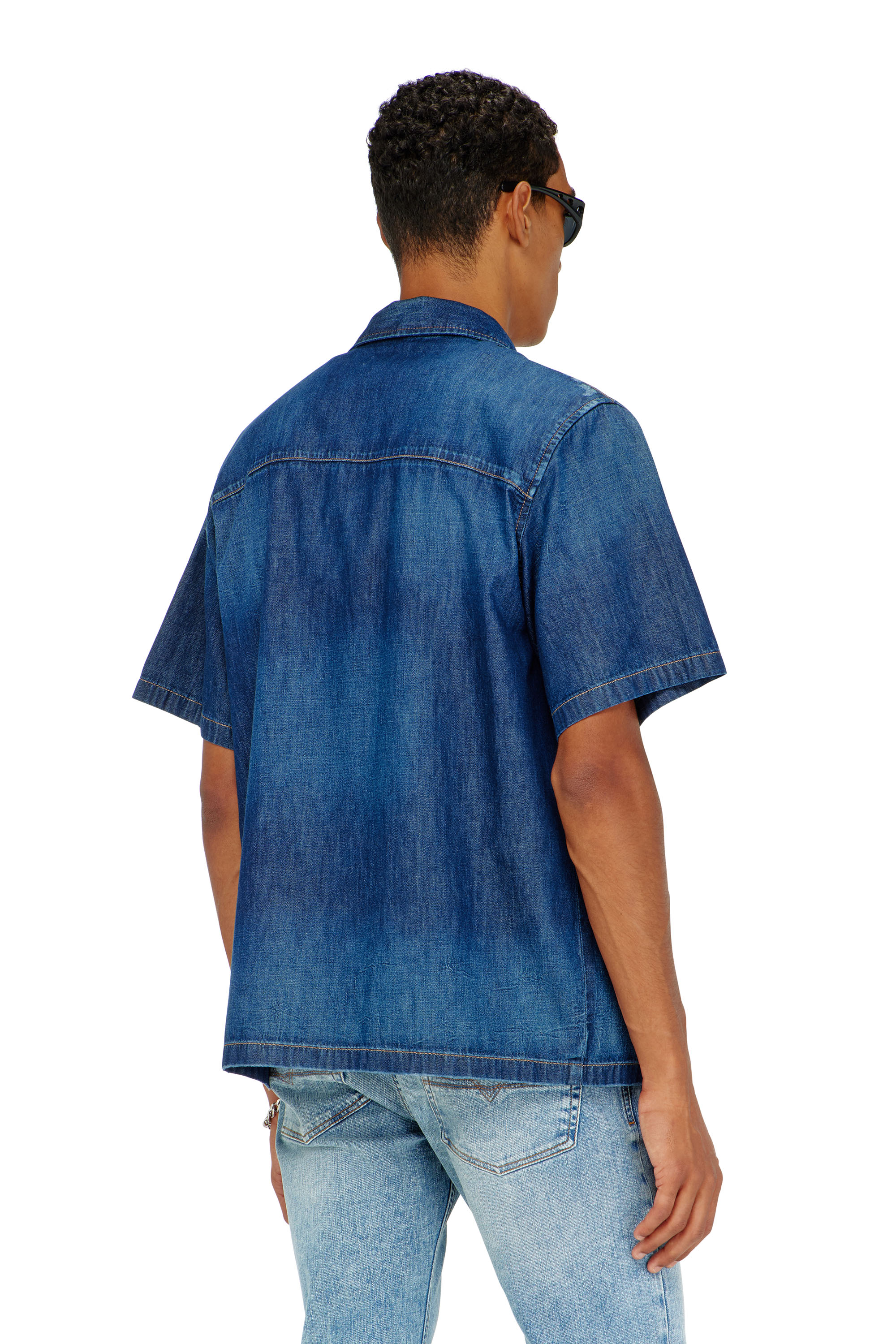 Diesel - D-NABIL-D, Man's Denim short-sleeve shirt in Medium blue - 4