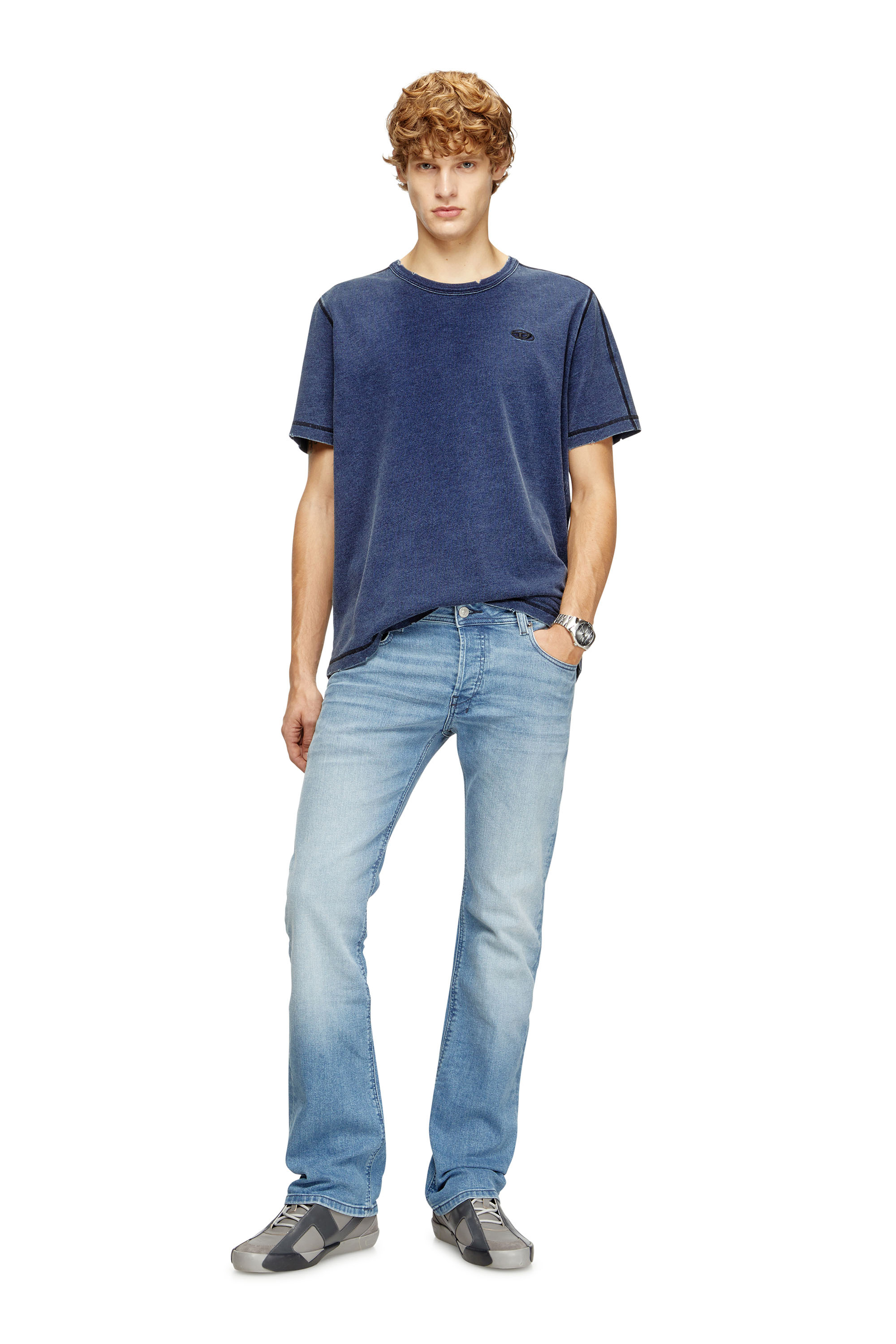 Diesel - T-ADJIND-NEW, Man's Distressed T-shirt with denim effect in Blue - 1