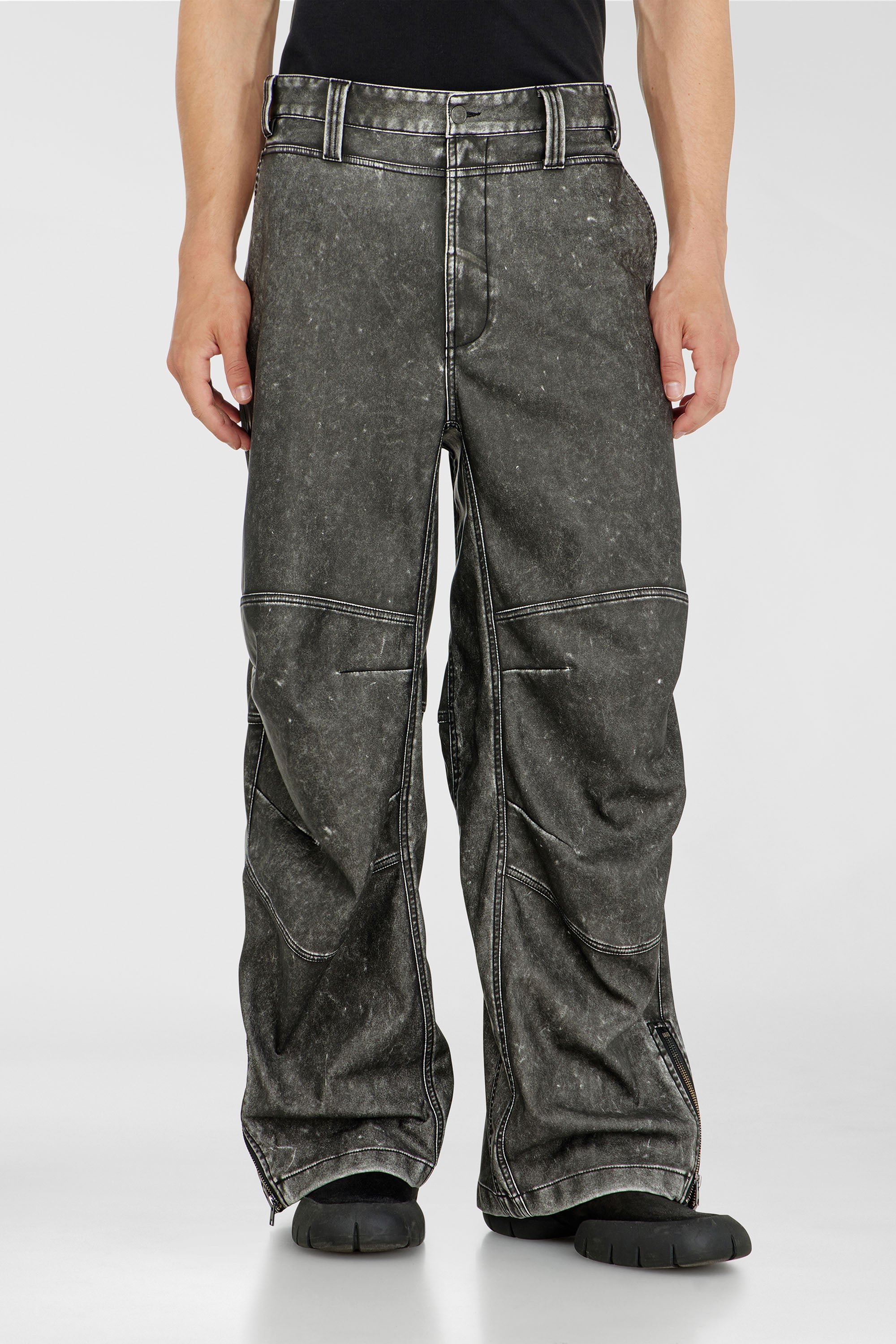 Diesel - P-DELLY-NJCJ, Man's Pants in distressed-effect bonded material in Dark grey - 1