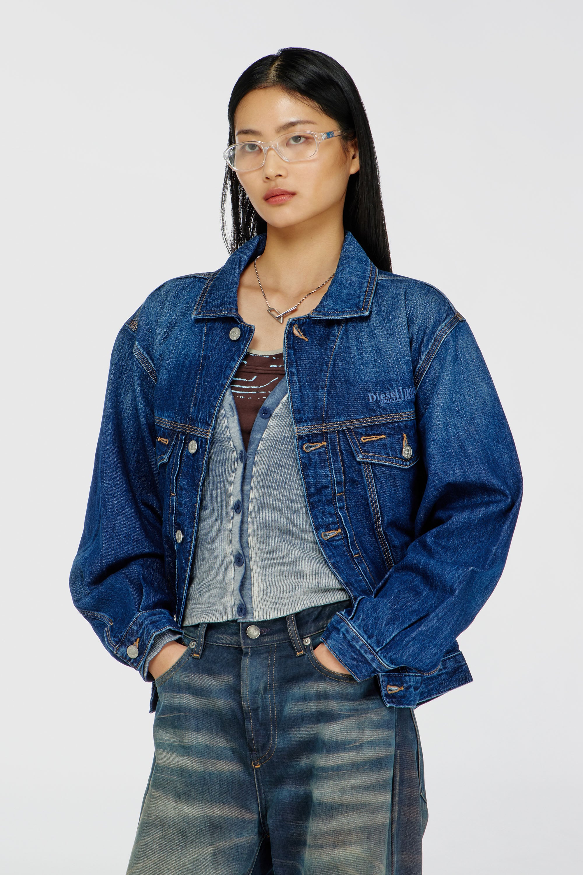 Diesel - D-DENVER, Unisex's Trucker jacket in denim in Medium blue - 1