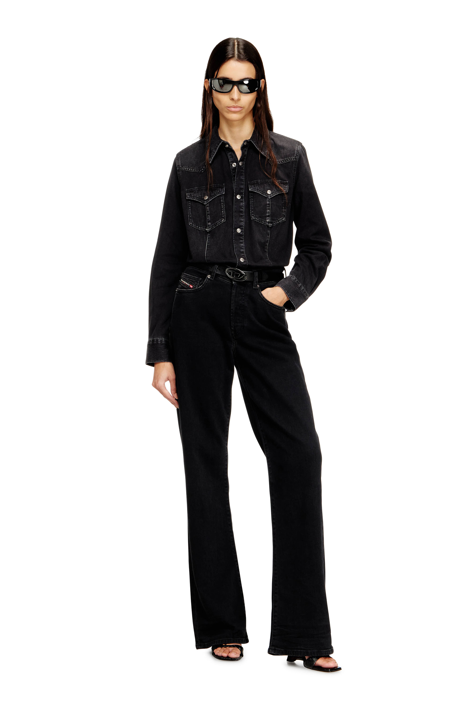 Diesel - DE-WAVES, Woman's Western shirt in treated denim in Black - 2