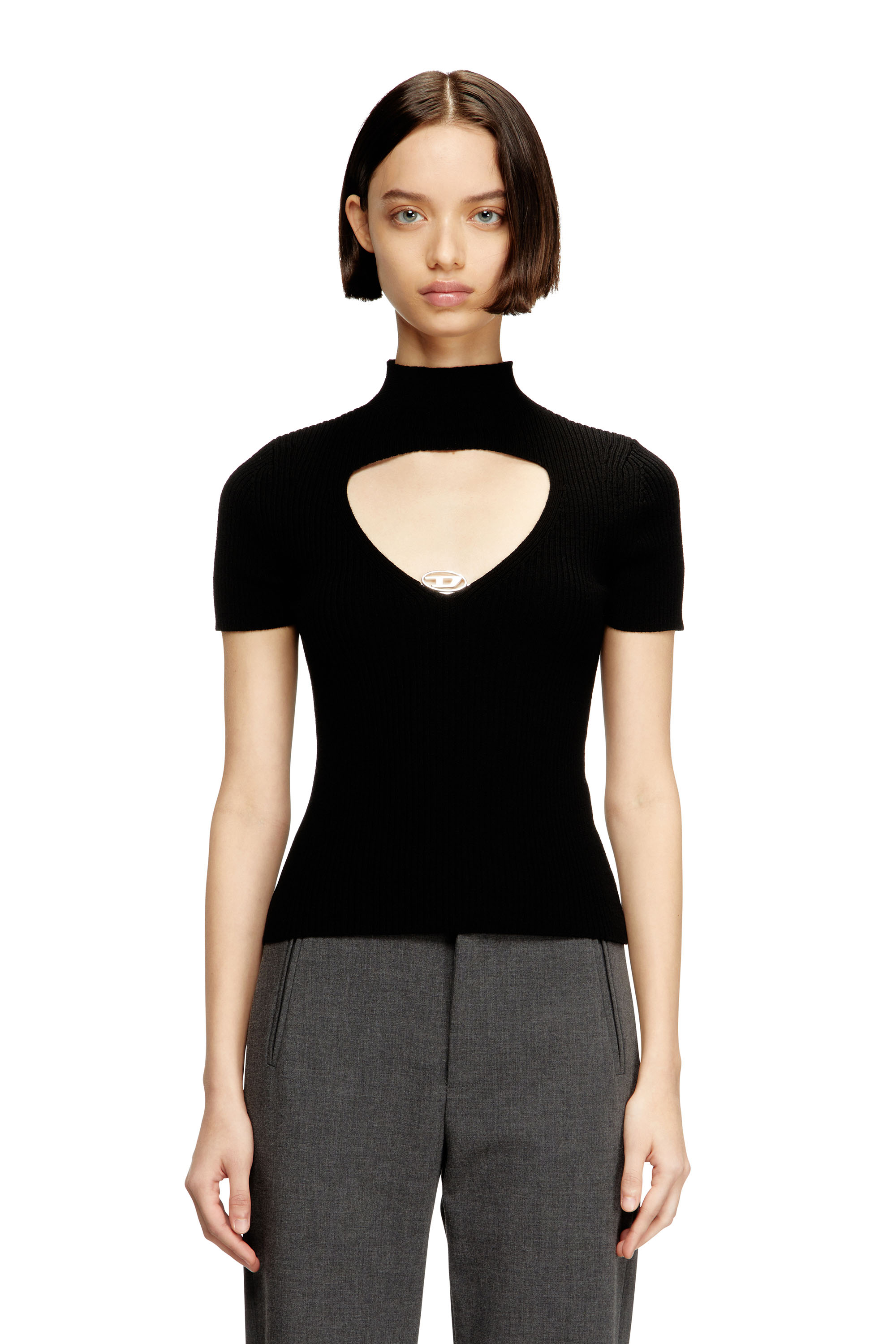 Diesel - M-OLIVE, Woman's Cut-out wool-knit top in Black - 1