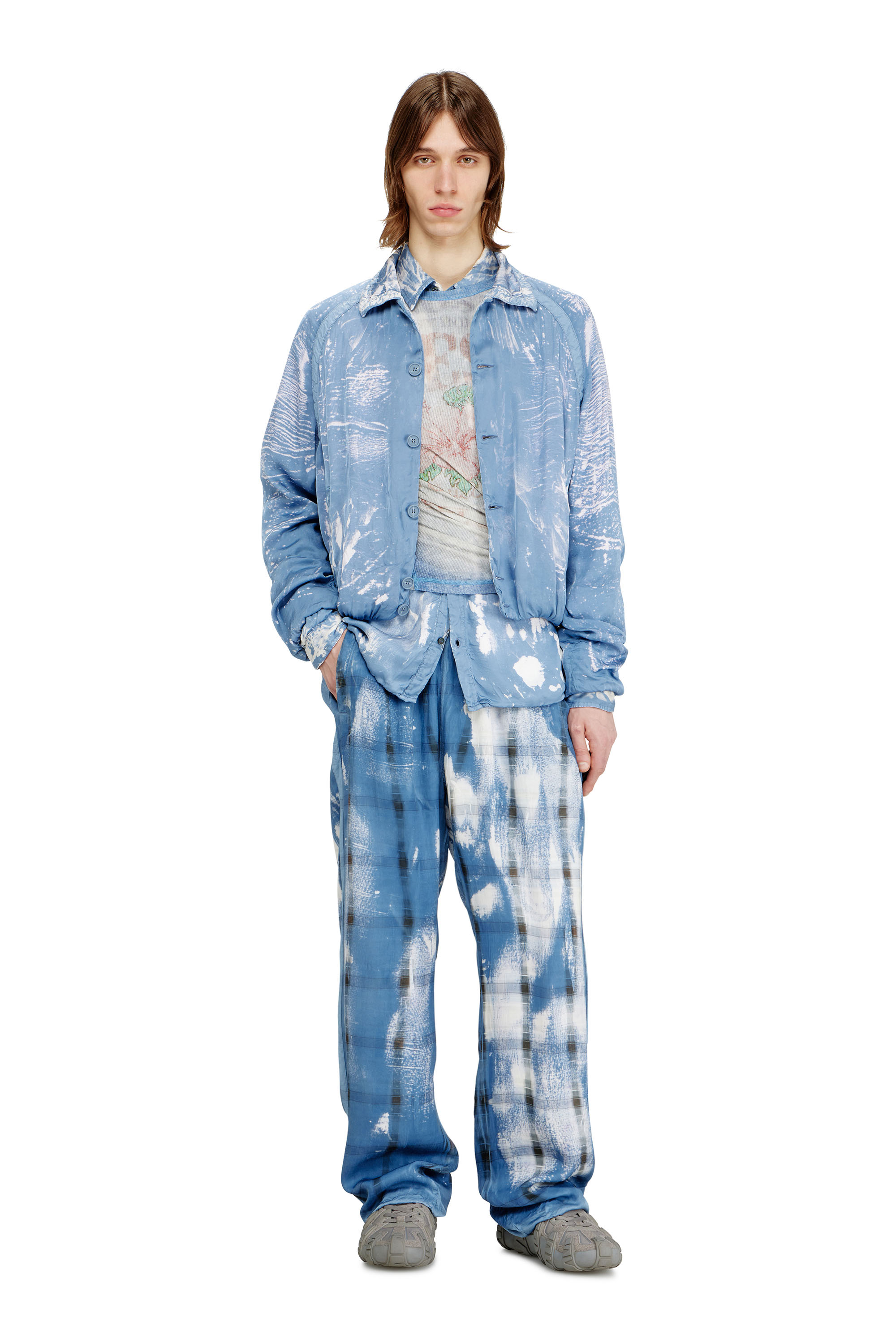 Diesel - J-ORION-PLAIN, Man's Shirt-collar jacket with X-ray effect in Light Blue - 2