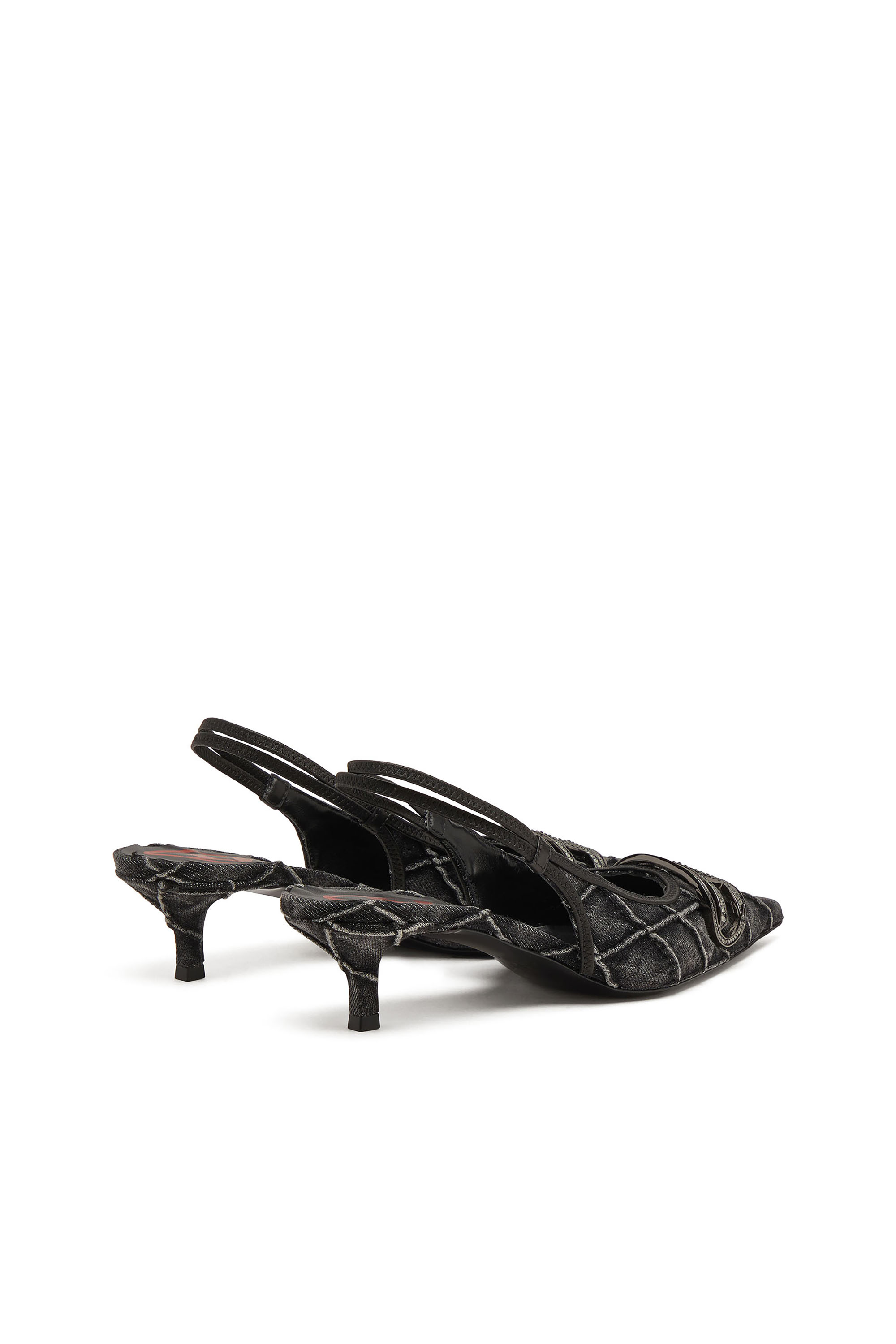 Diesel - D-VENUS SB 40, Woman's D-Venus-Crystal-logo quilted-denim slingback pumps in Black - 3