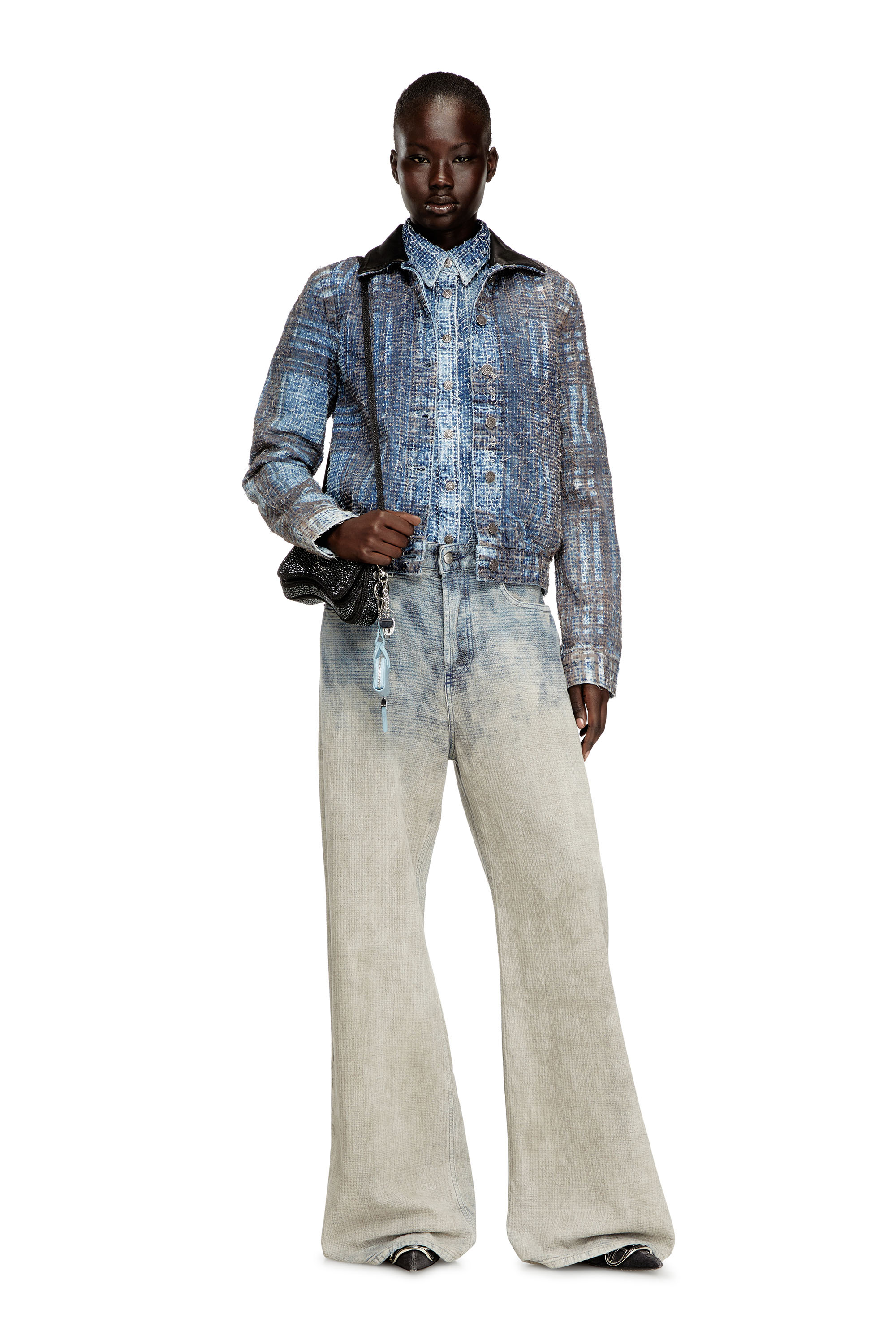 Diesel - DE-ATELI-S, Woman's Cropped jacket in graphic bouclé denim in null - 1