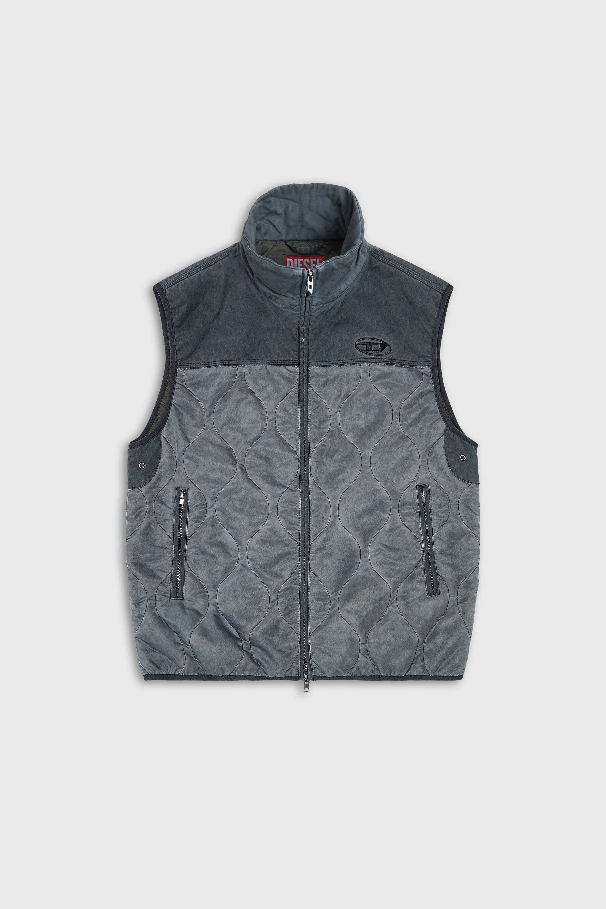 Diesel - J-ALVAR, Man's Quilted vest with fluffy neck lining in Dark grey - 2