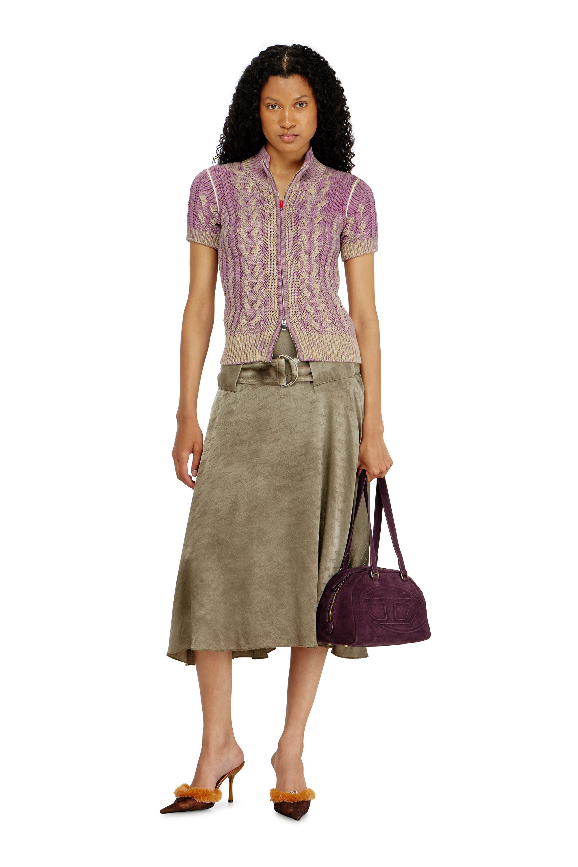 Diesel - M-ELANA, Woman's Short-sleeve zip cardigan in cable knit in null - 2