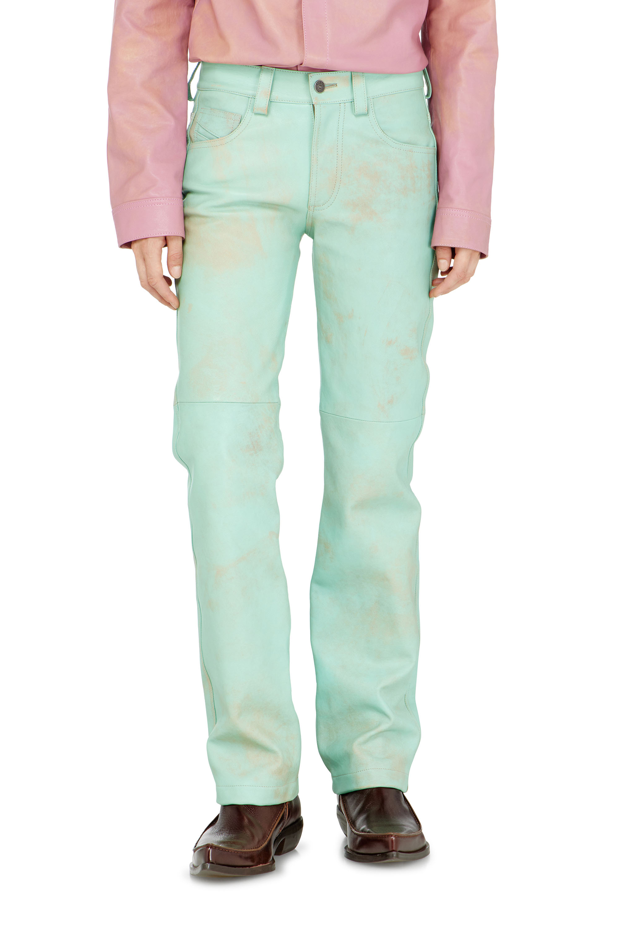 Diesel - L-POCKA, Woman's Pants in treated leather in Green - 2