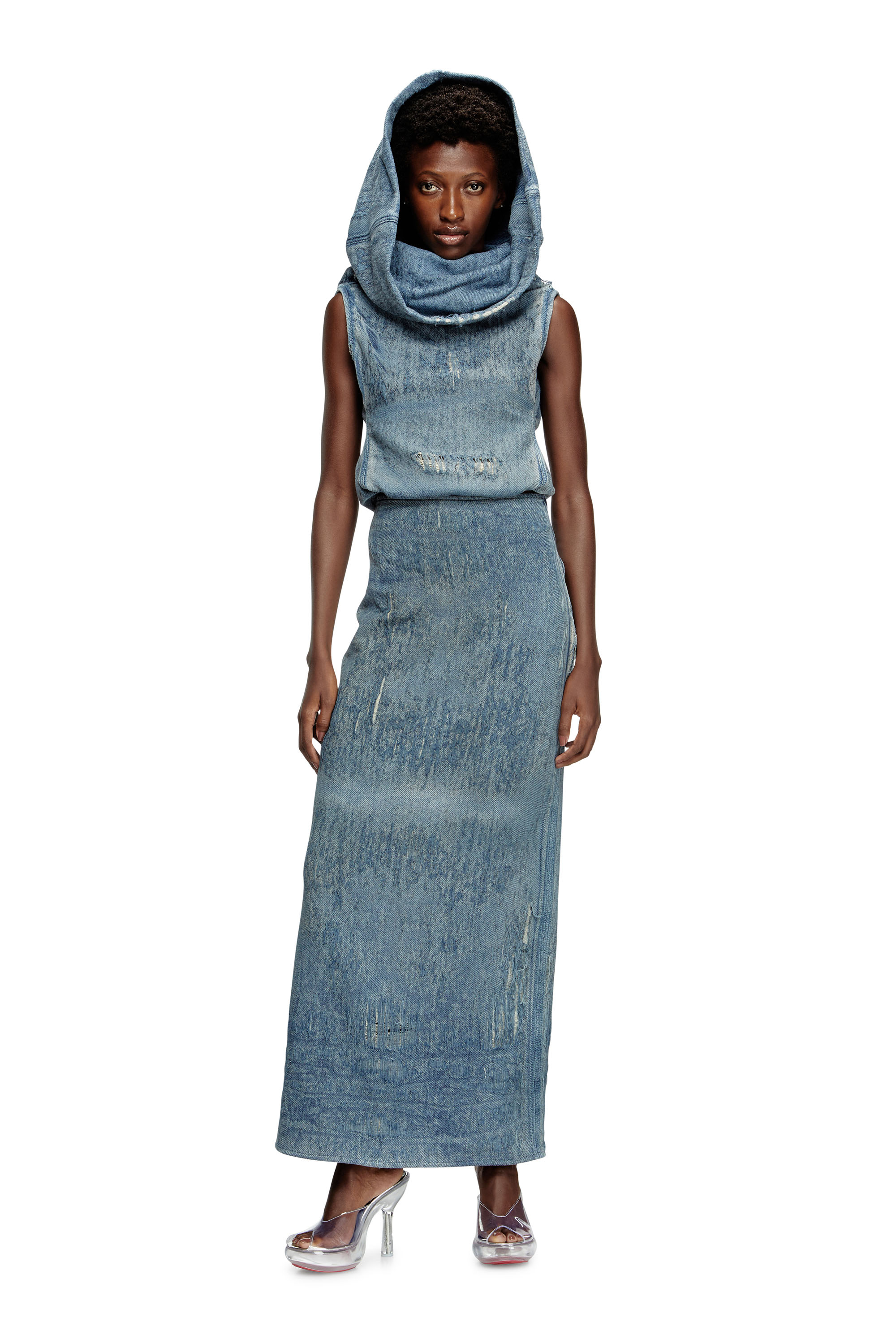 Diesel - DE-MEGAN-FSG, Woman's Skirt in ultra-destroyed jacquard denim in Medium blue - 2