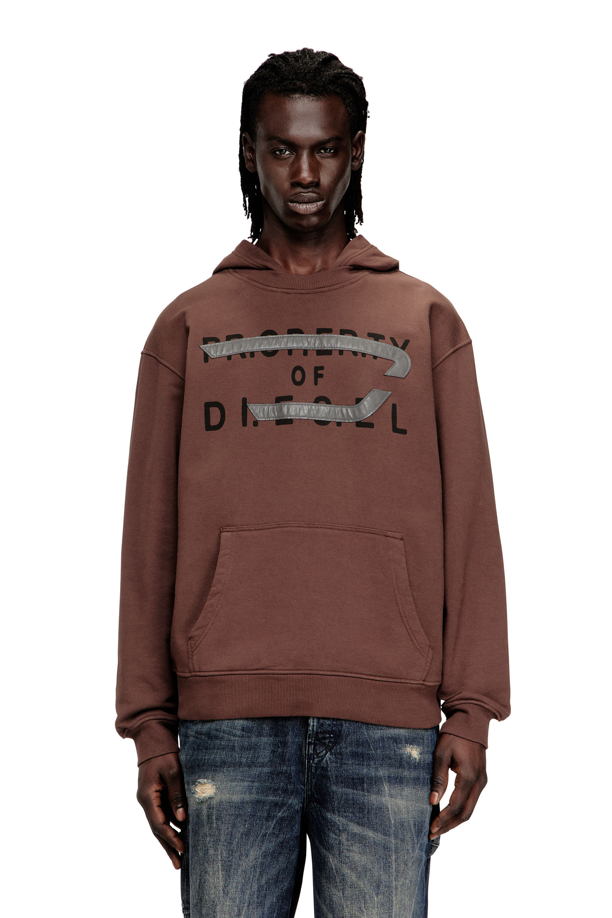 Diesel - S-NORMAN-HOOD, Man's Cotton hoodie with D appliqué in Brown - 3