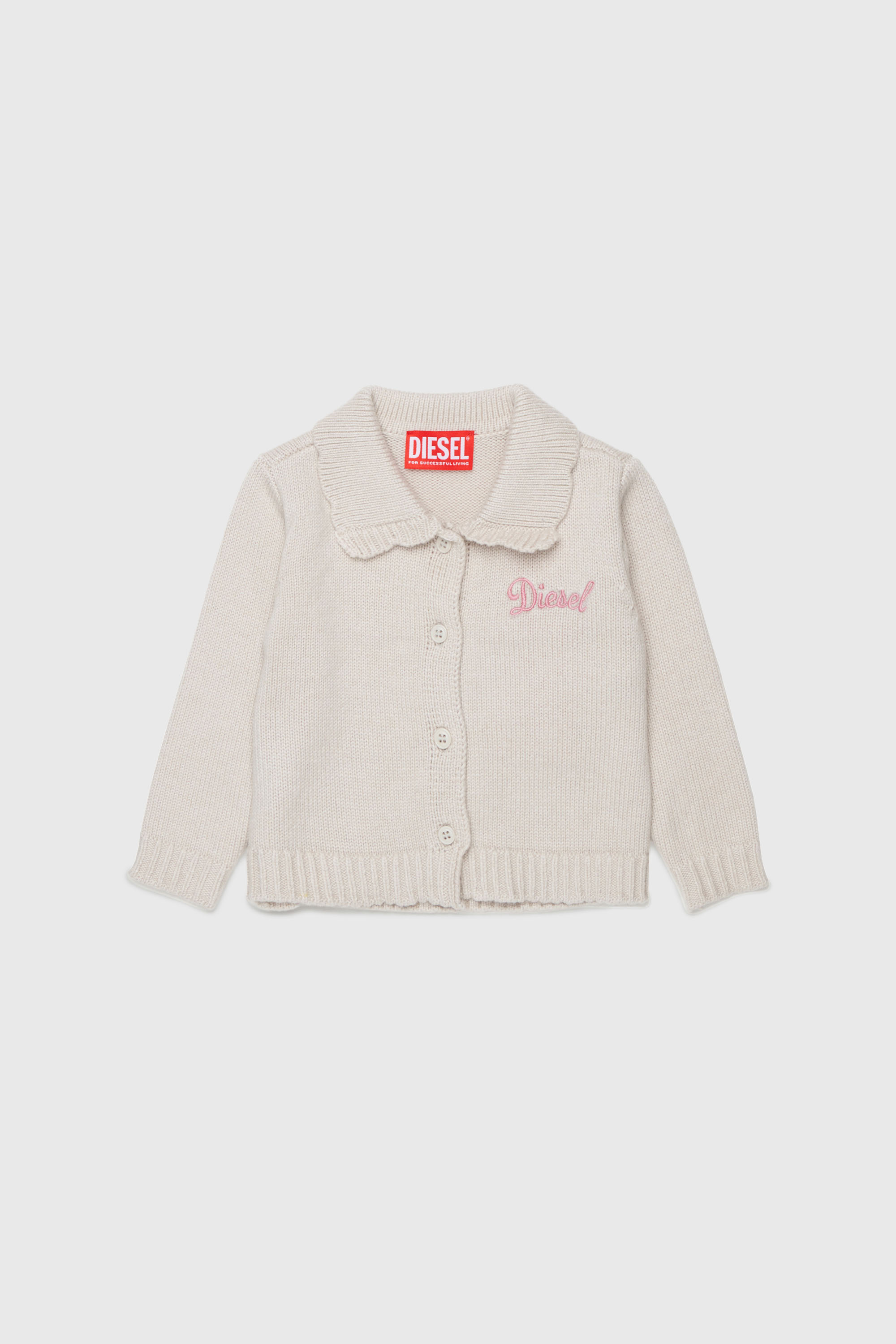 Diesel - KSCALOB, Woman's Cashmere-enriched cardigan with scalloped collar in White - 1