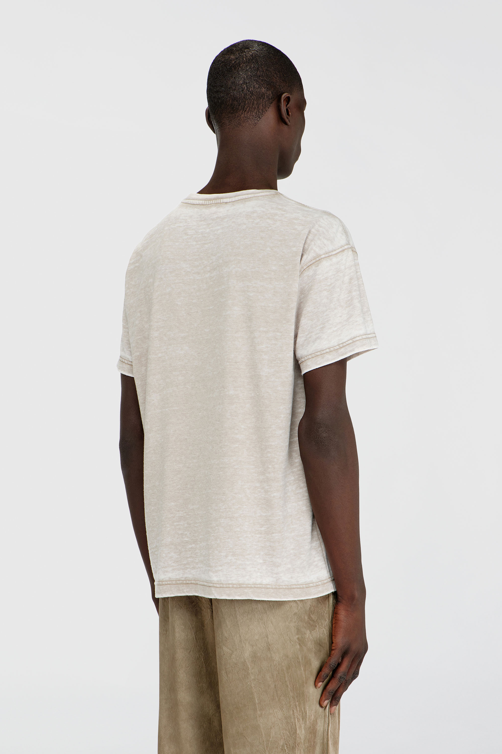 Diesel - T-NORM-AA8, Man's Jersey T-shirt with burnout wash and studs in Beige - 4