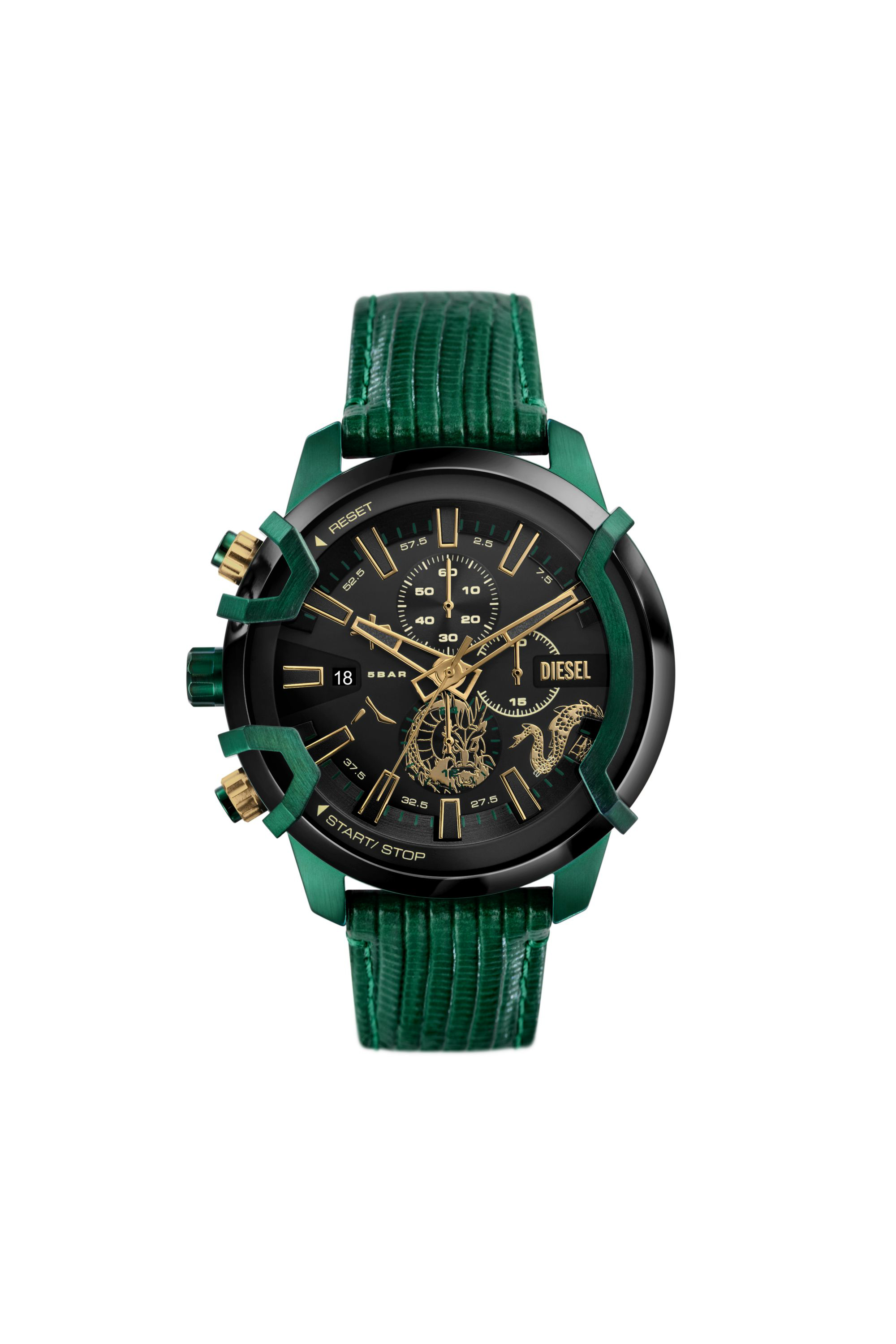 Diesel - DZ4651, Man's Griffed chronograph green leather watch in Green - 1