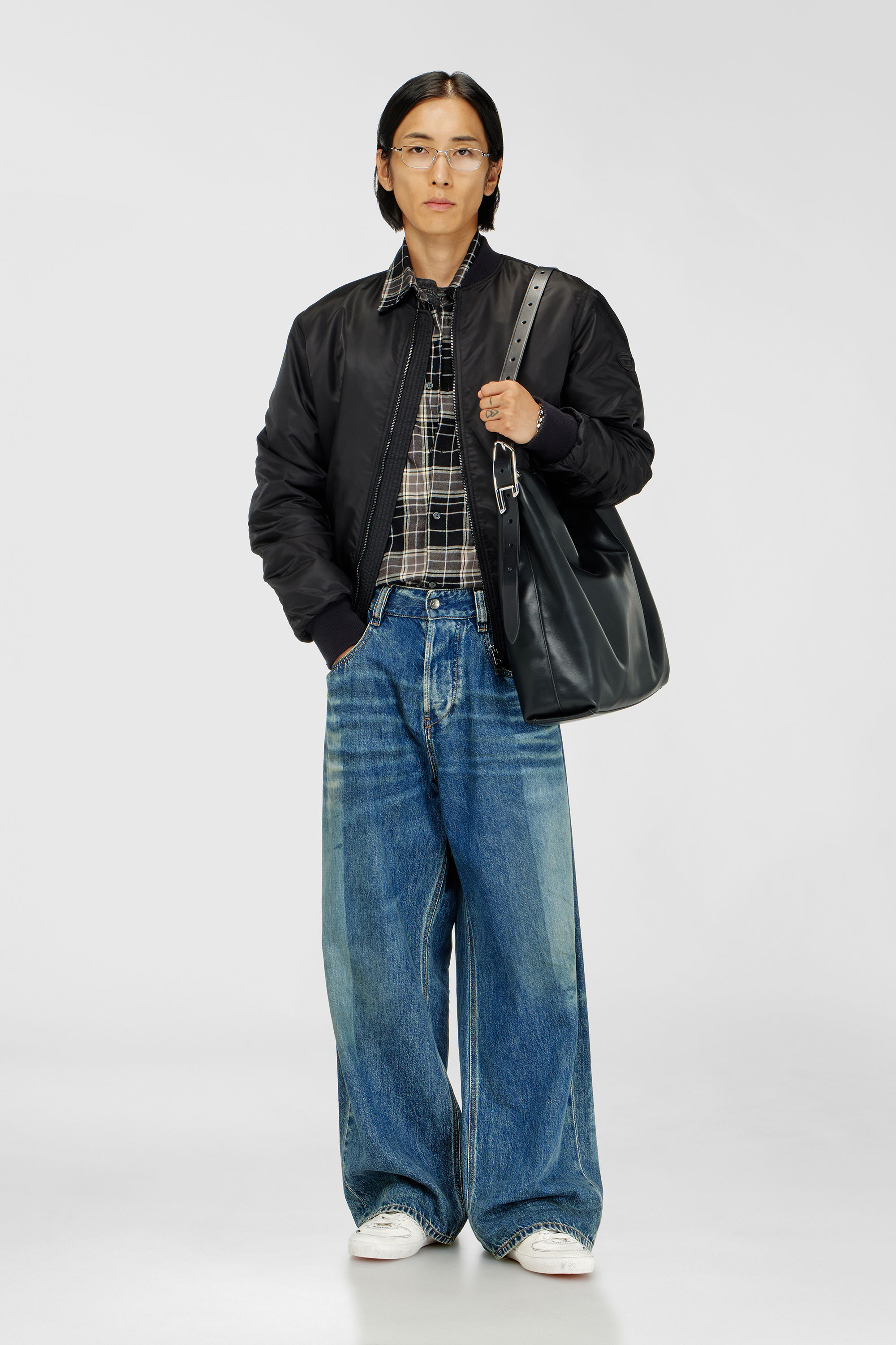 Diesel - J-ROSS-T92, Man's Nylon bomber jacket with ribbed trims in Black - 1