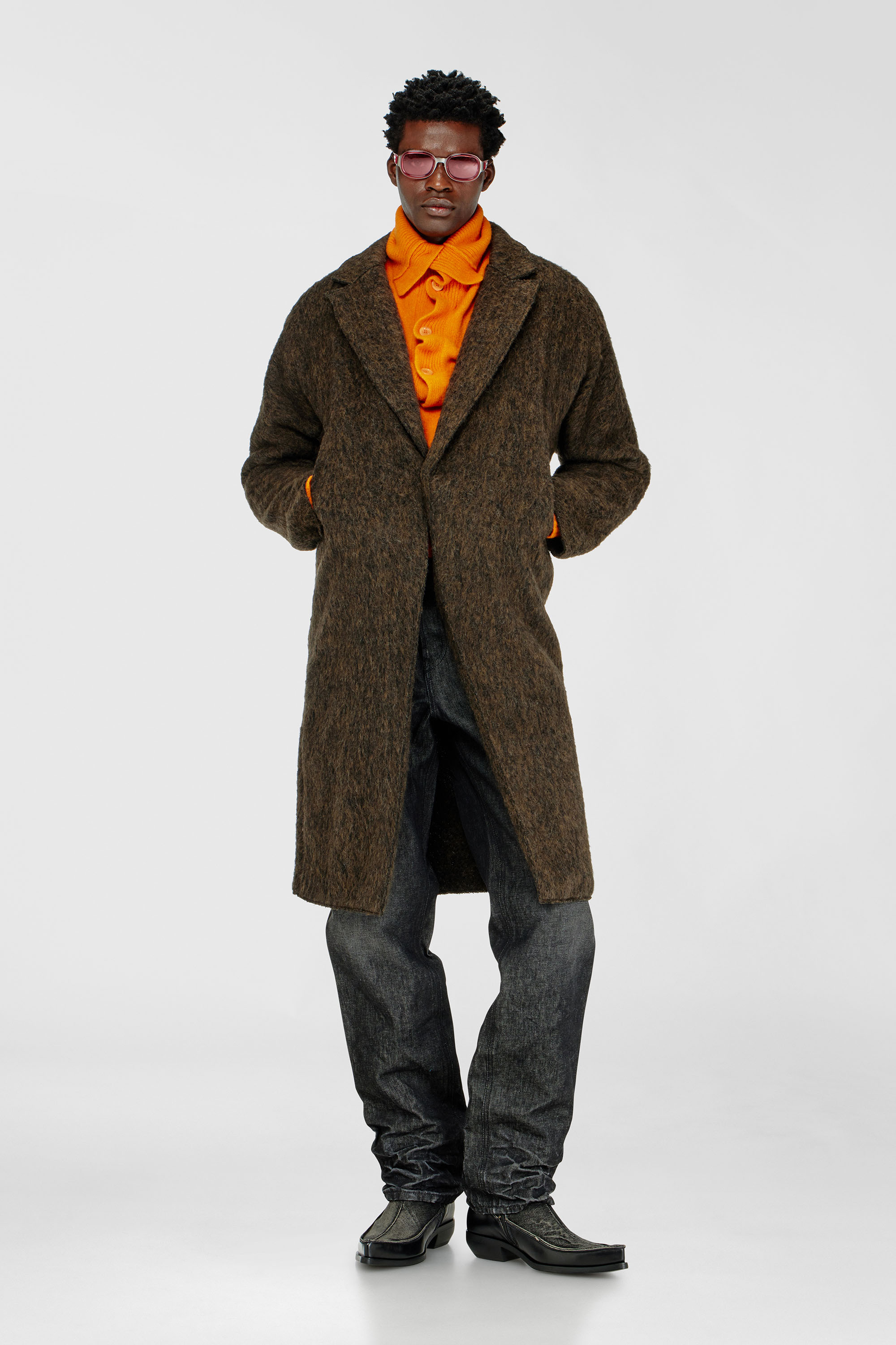 Diesel - W-HULL, Man's Coat in wool and alpaca blend in Brown - 2
