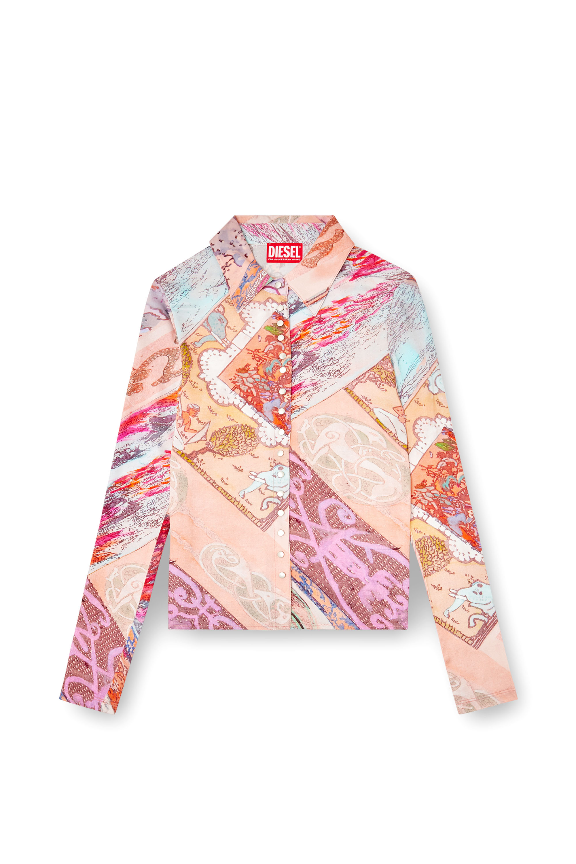 Diesel - C-AMELIA, Woman's Stretch-viscose shirt with Heraldic print in Pink - 3