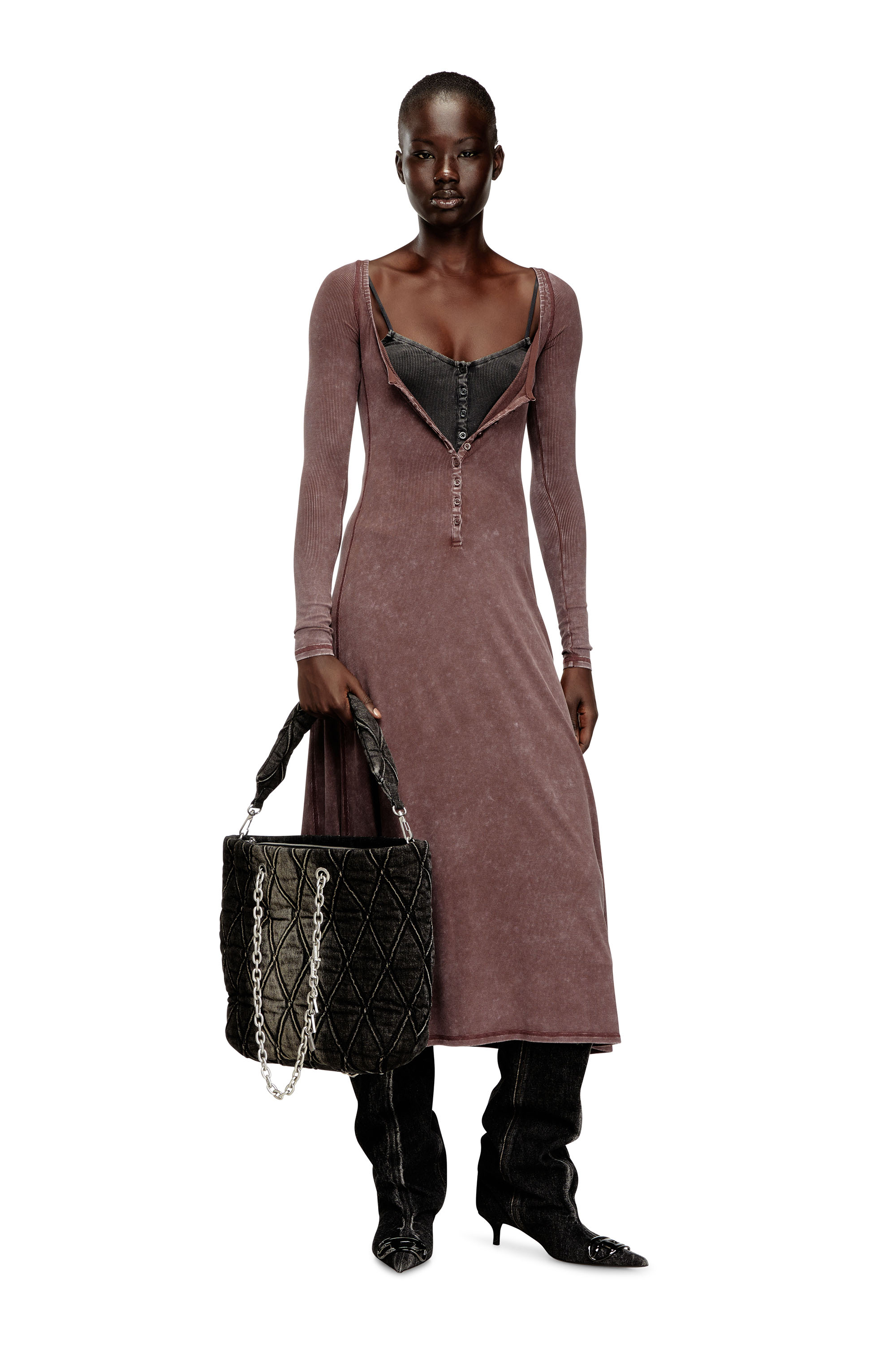 Diesel - D-LEY, Woman's Midi dress in faded ribbed jersey in null - 2